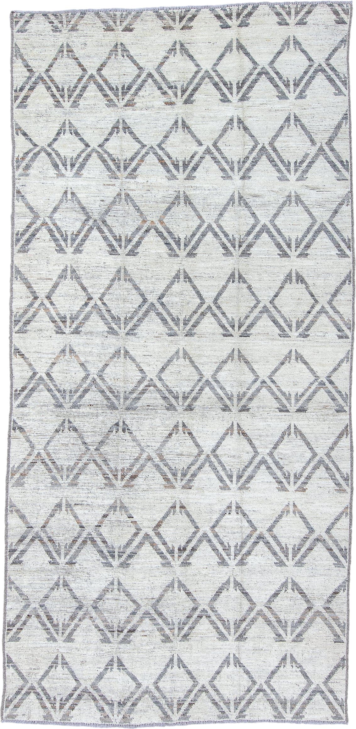 5' x 11' one-of-a-kind handmade vintage Tulu rug. Color palette: ivory, gray, taupe, beige