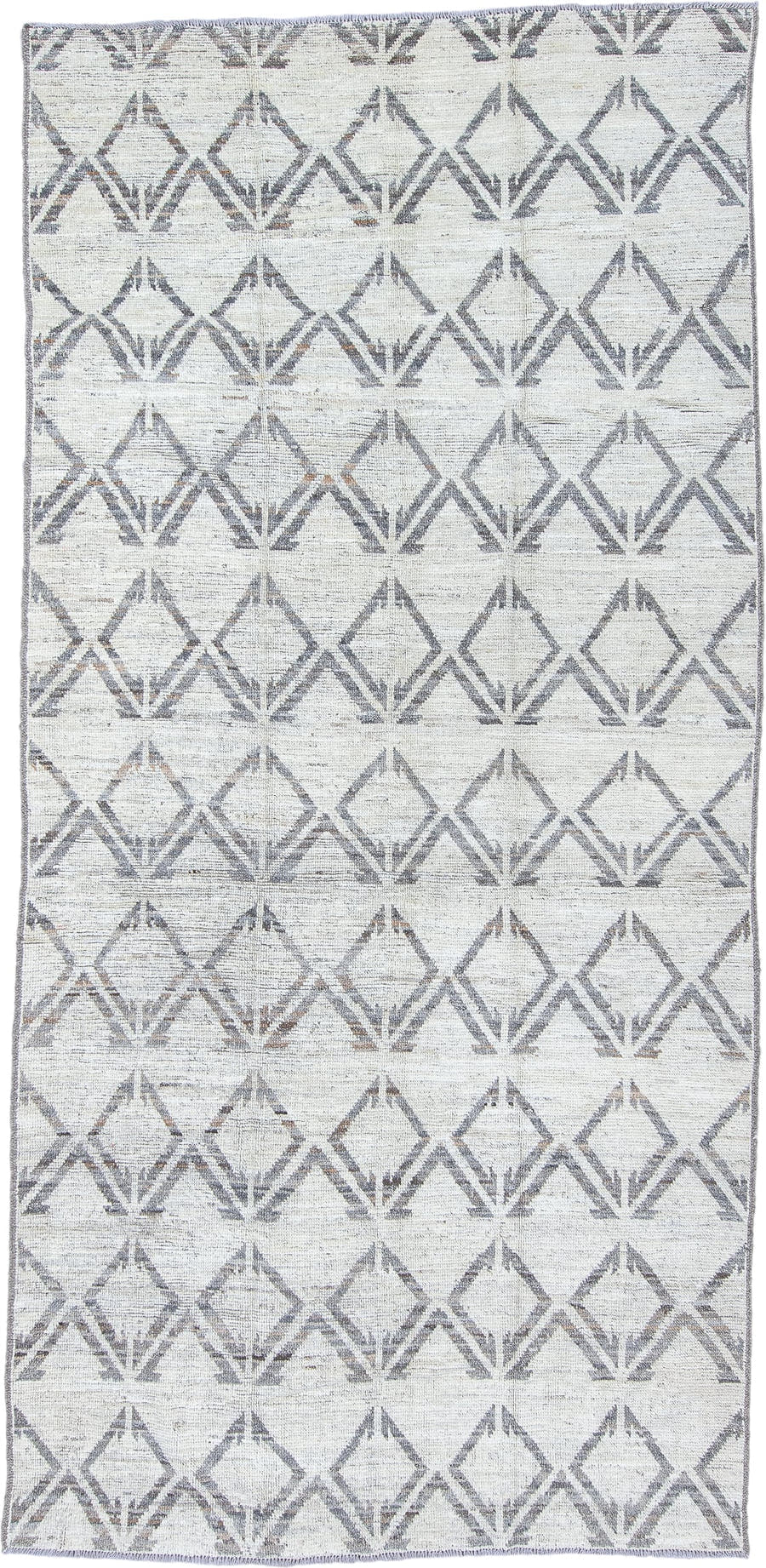 5' x 11' one-of-a-kind handmade vintage Tulu rug. Color palette: ivory, gray, taupe, beige
