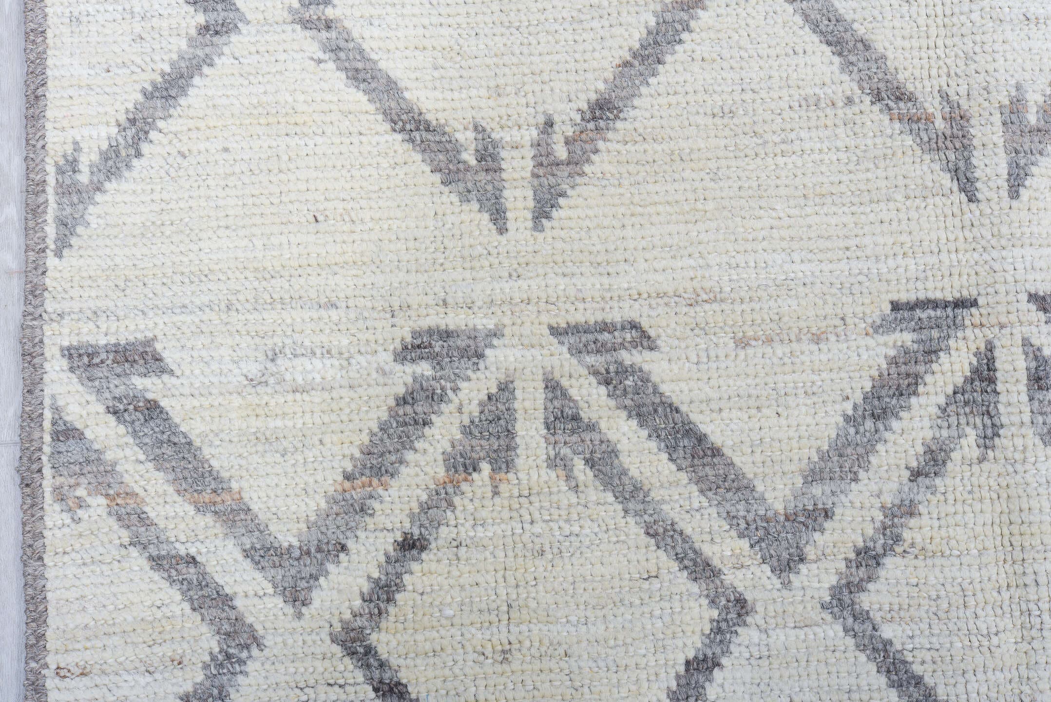 5' x 11' one-of-a-kind handmade vintage Tulu rug. Color palette: ivory, gray, taupe, beige