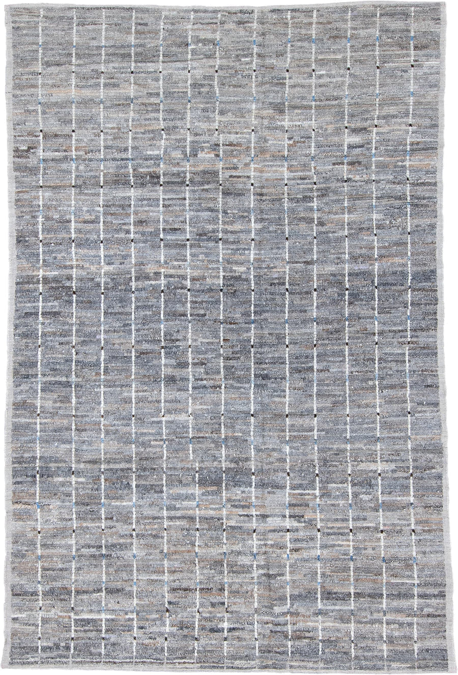 6' x 9' one-of-a-kind handmade vintage Tulu medium size rug. Color palette: gray, ivory, taupe, slate, charcoal, camel
