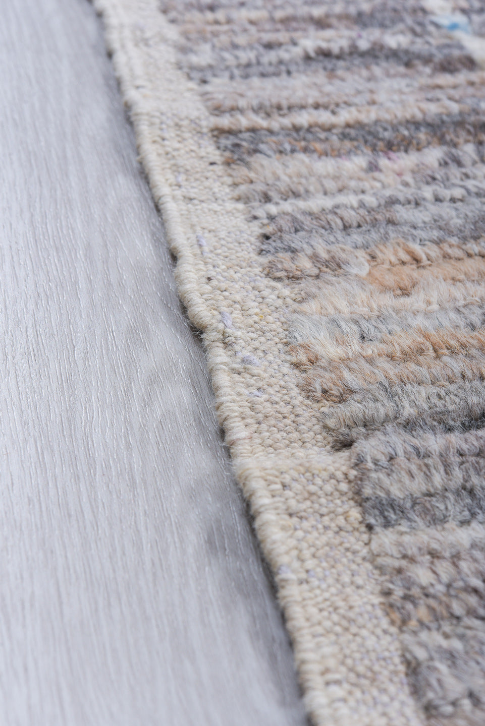 6' x 9' one-of-a-kind handmade vintage Tulu medium size rug. Color palette: gray, ivory, taupe, slate, charcoal, camel