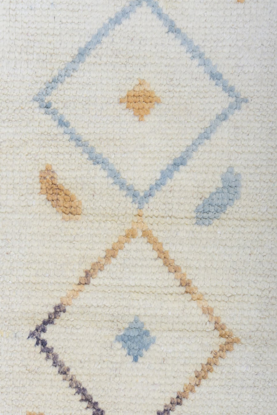 6' x 10' one-of-a-kind handmade vintage Tulu large size rug. Color palette: ivory, sky blue, camel, taupe, brown, light blue