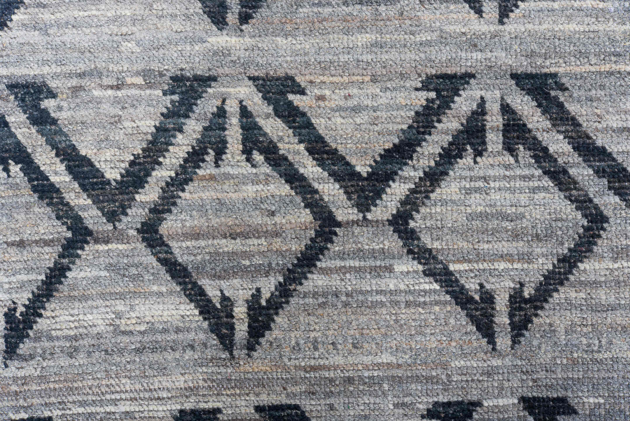 9' x 11' one-of-a-kind handmade vintage Tulu large size rug. Color palette: ivory, charcoal, gray, taupe, black, beige