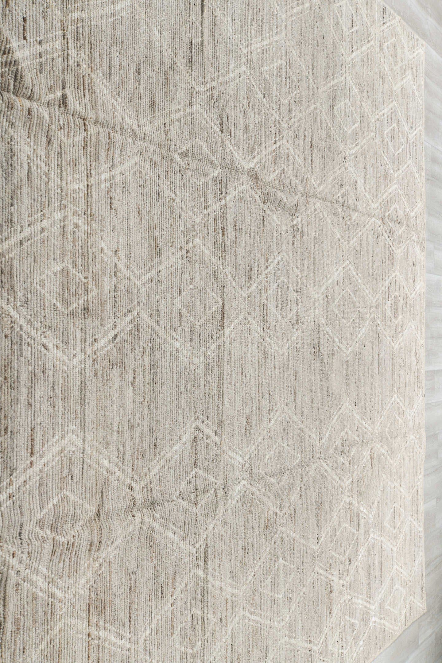 10' x 13' one-of-a-kind handmade vintage Tulu large size rug. Color palette: ivory, beige, cream, taupe, camel, gray