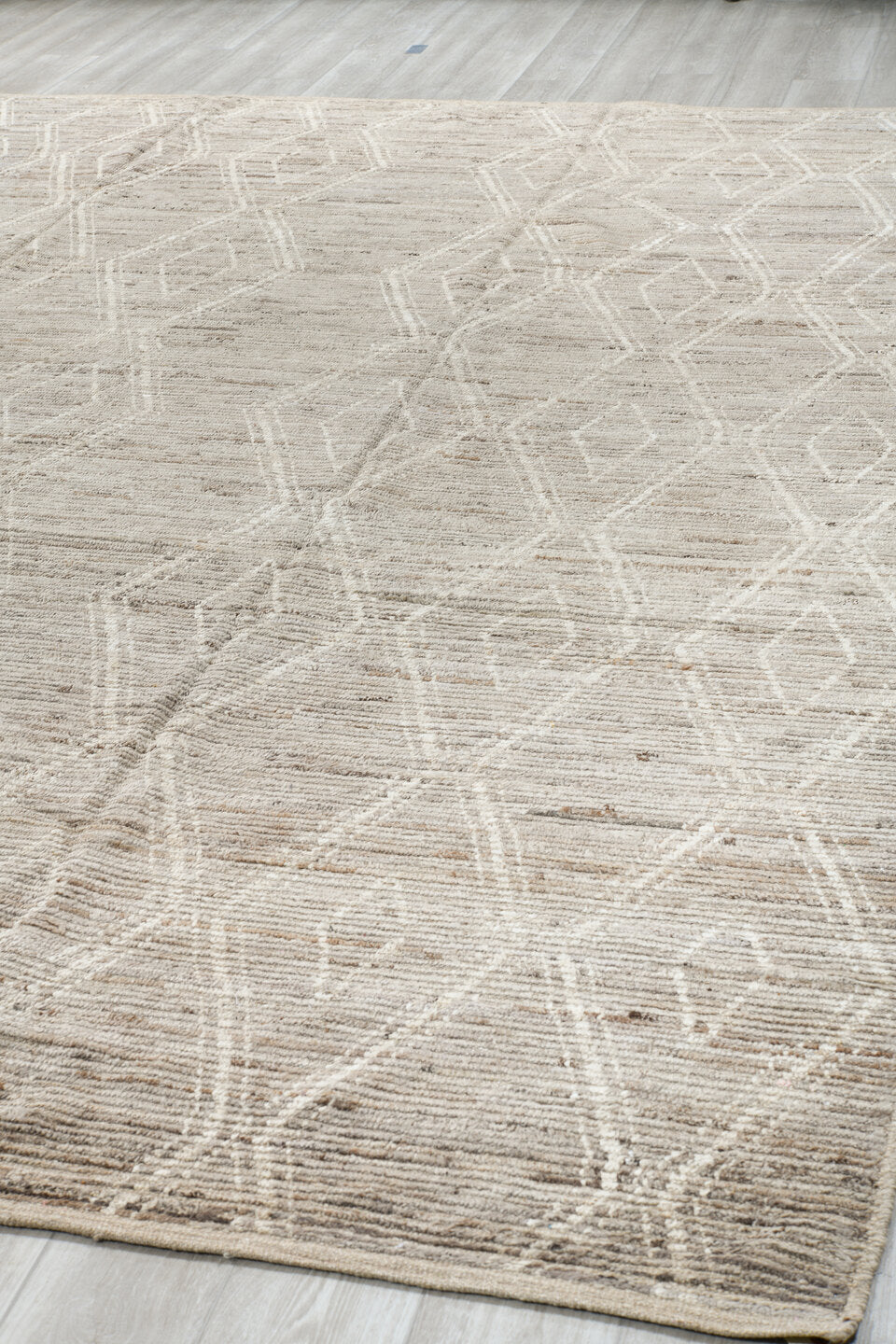 10' x 13' one-of-a-kind handmade vintage Tulu large size rug. Color palette: ivory, beige, cream, taupe, camel, gray