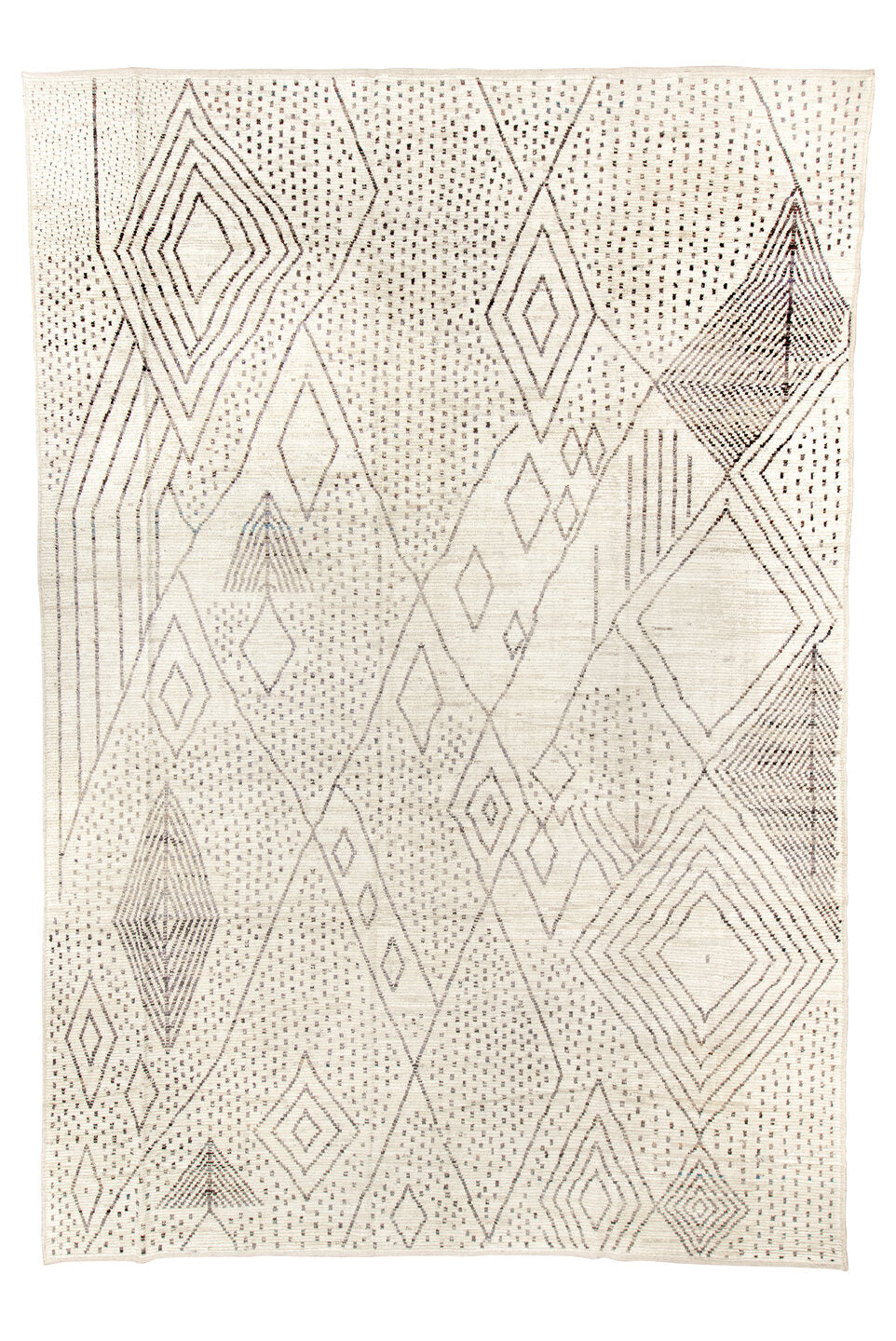 11' x 17' one-of-a-kind handmade vintage Tulu oversize rug. Color palette: beige, brown, dark gray, dim gray, gray, ivory