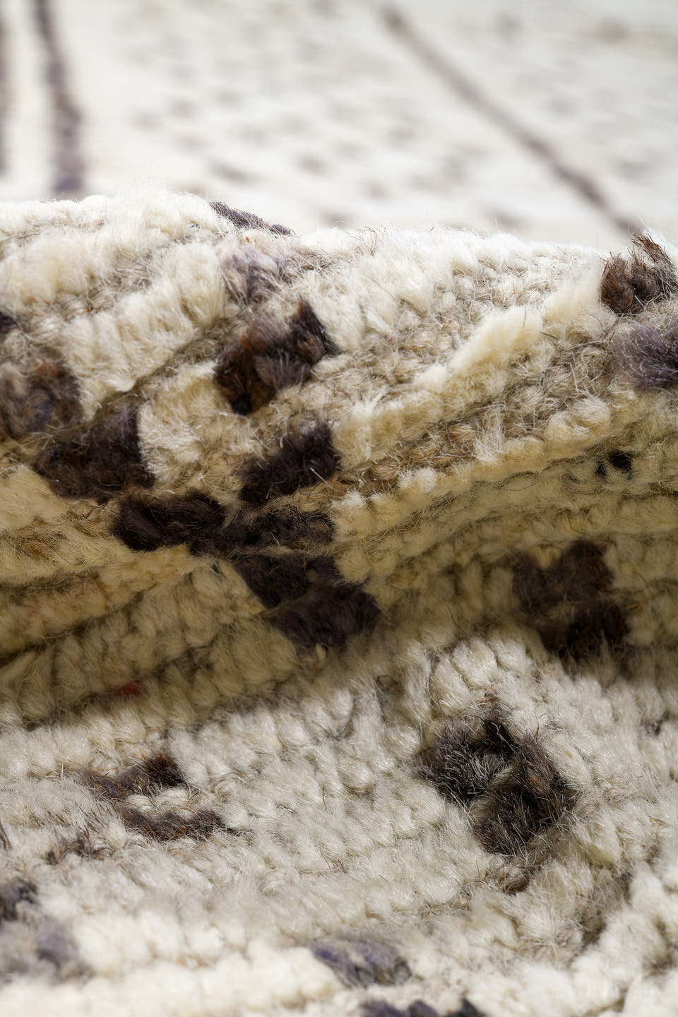 11' x 17' one-of-a-kind handmade vintage Tulu oversize rug. Color palette: ivory, charcoal, taupe, cream, gray, black, beige