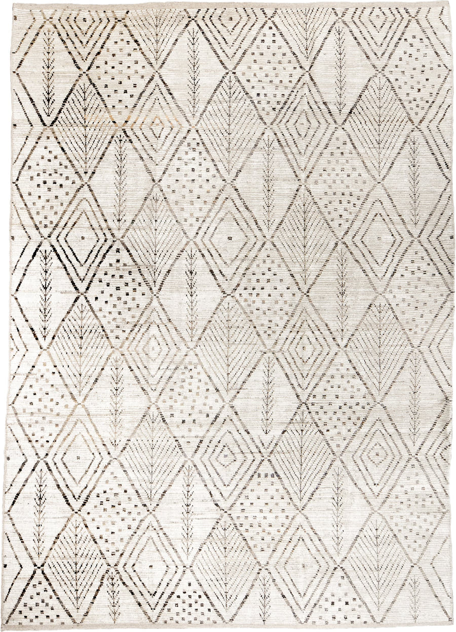 10' x 14' one-of-a-kind handmade vintage Tulu large size rug. Color palette: ivory, taupe, charcoal, cream, beige, gray