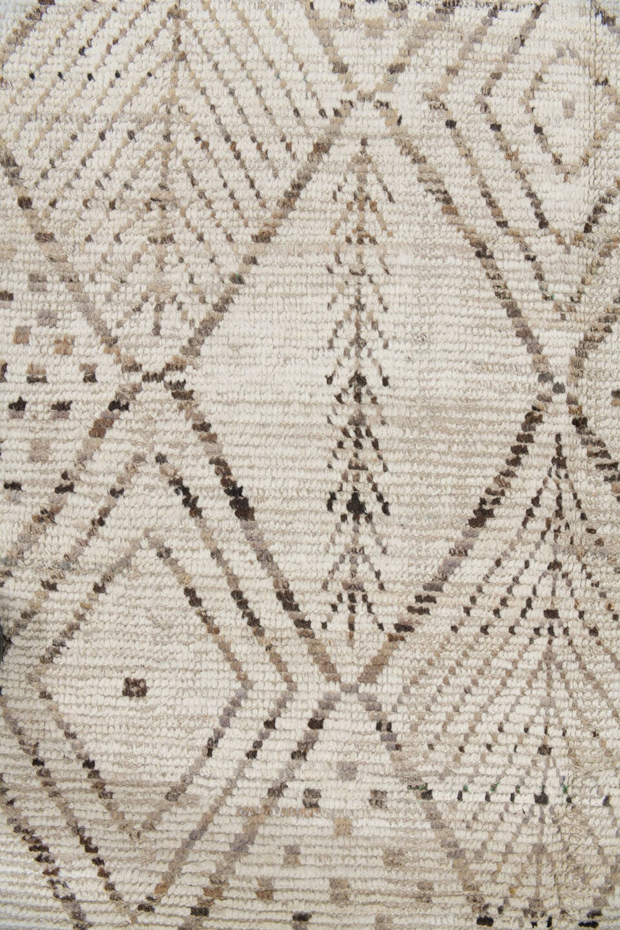 10' x 14' one-of-a-kind handmade vintage Tulu large size rug. Color palette: ivory, taupe, charcoal, cream, beige, gray