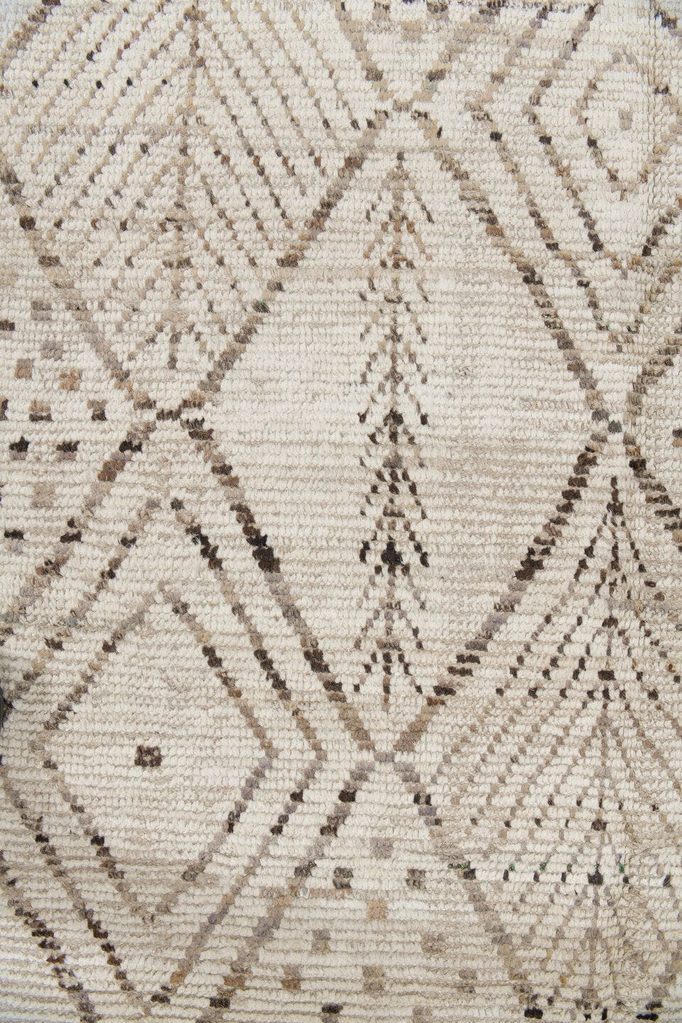 10' x 14' one-of-a-kind handmade vintage Tulu large size rug. Color palette: ivory, taupe, charcoal, cream, beige, gray