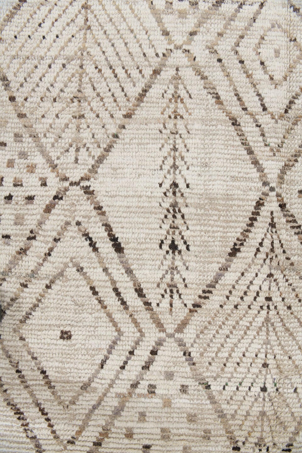 10' x 14' one-of-a-kind handmade vintage Tulu large size rug. Color palette: ivory, taupe, charcoal, cream, beige, gray