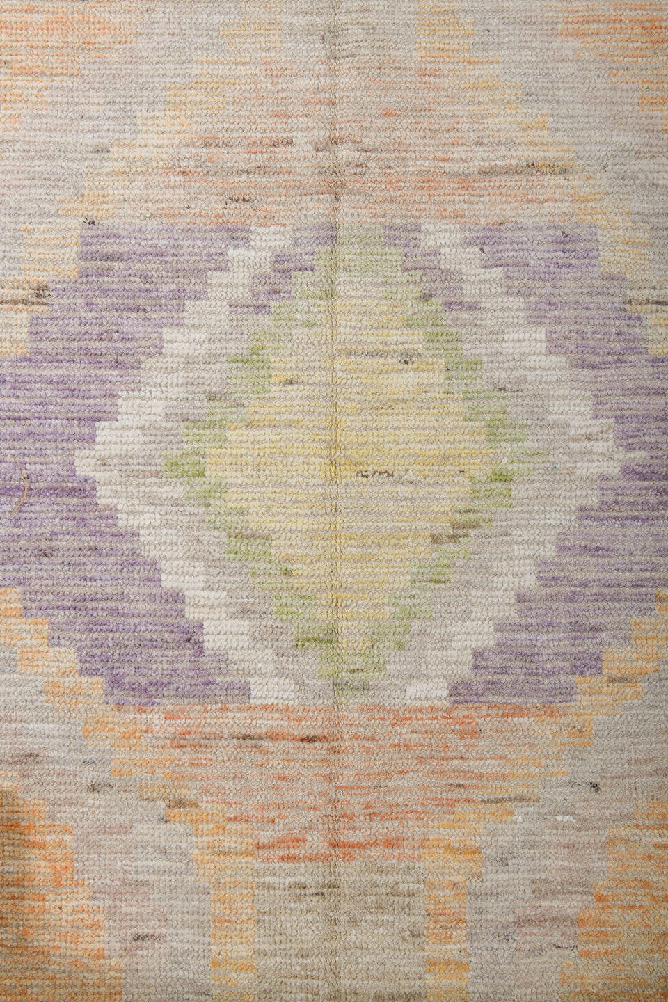 13' x 16' one-of-a-kind handmade vintage Tulu oversize rug. Color palette: ivory, aqua, apricot, lavender, taupe, coral