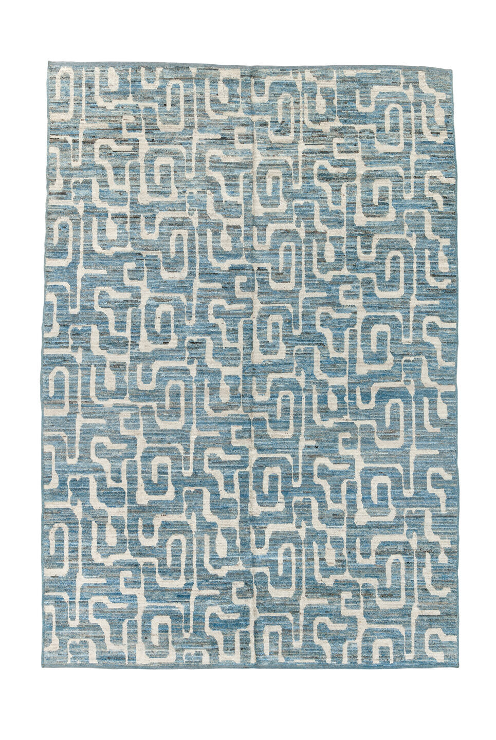 6' x 9' one-of-a-kind handmade vintage Tulu medium size rug. Color palette: black, blue, brown, dim gray, gray, light blue