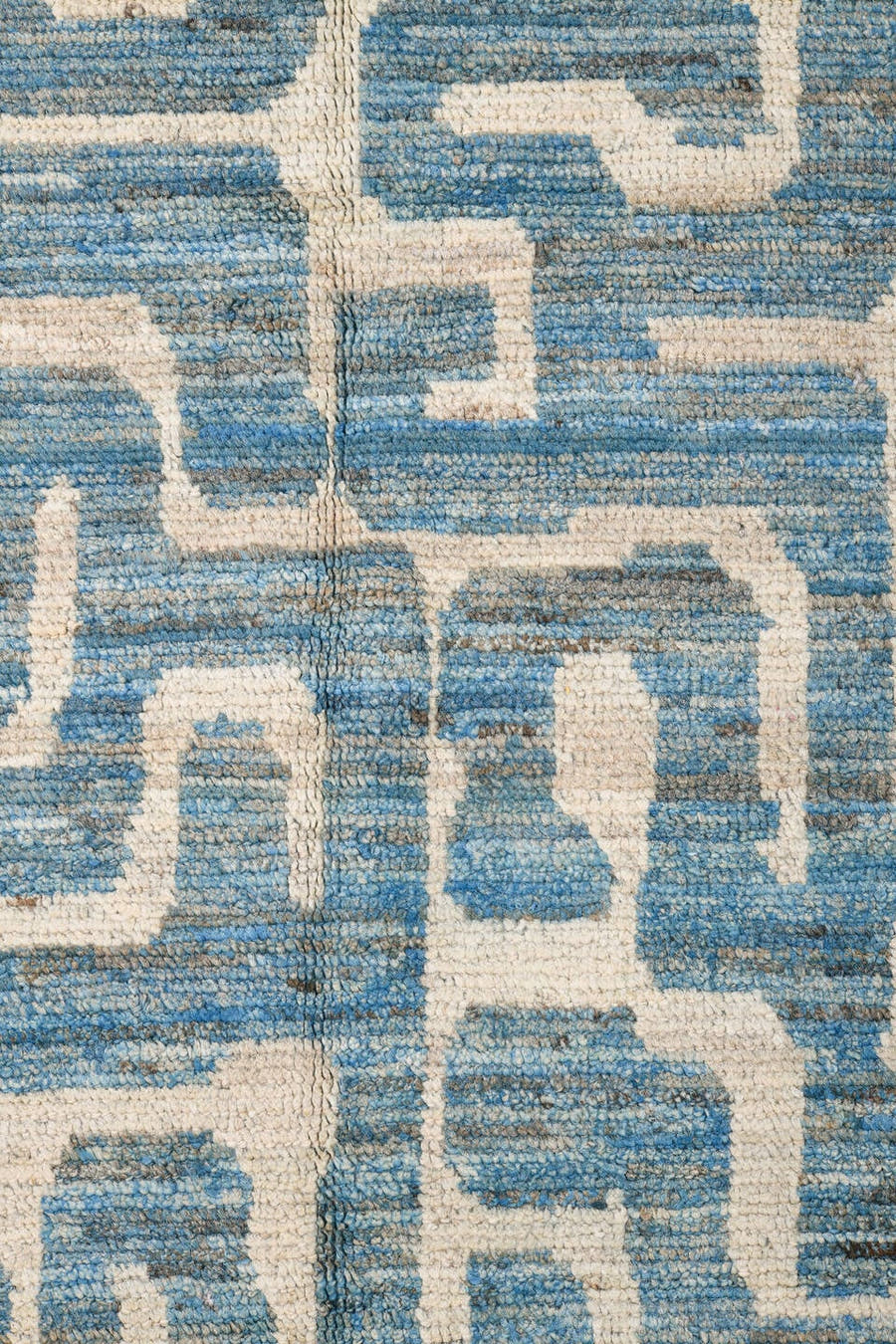 6' x 9' one-of-a-kind handmade vintage Tulu medium size rug. Color palette: sky blue, ivory, slate, cream, light blue, gray