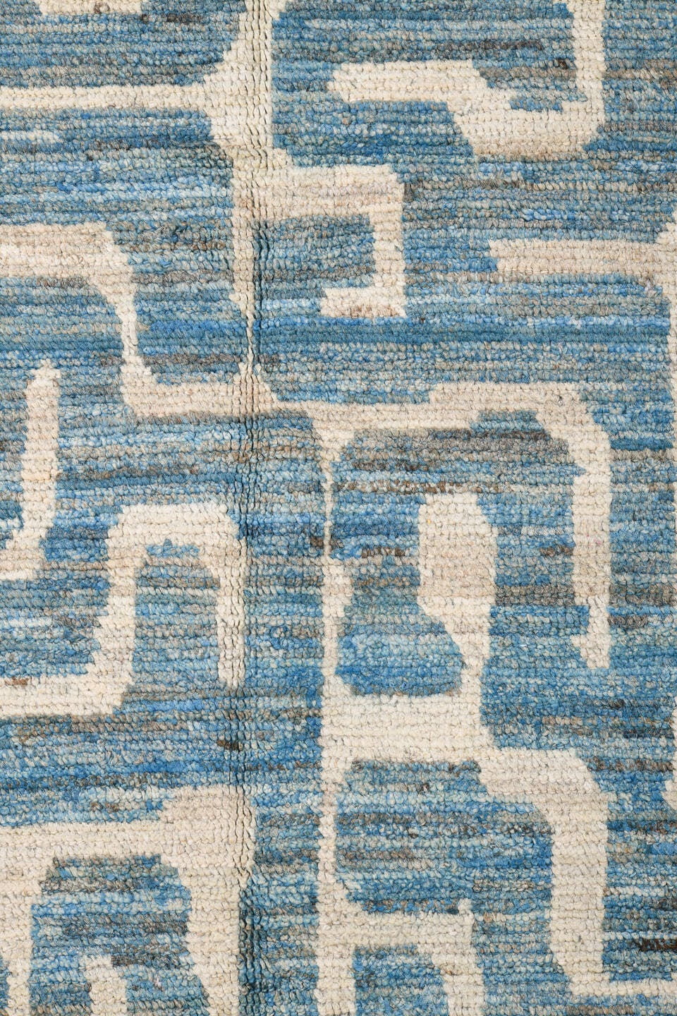 6' x 9' one-of-a-kind handmade vintage Tulu medium size rug. Color palette: sky blue, ivory, slate, cream, light blue, gray