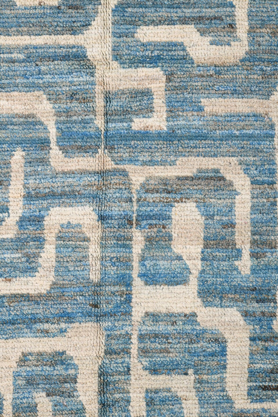 6' x 9' one-of-a-kind handmade vintage Tulu medium size rug. Color palette: sky blue, ivory, slate, cream, light blue, gray