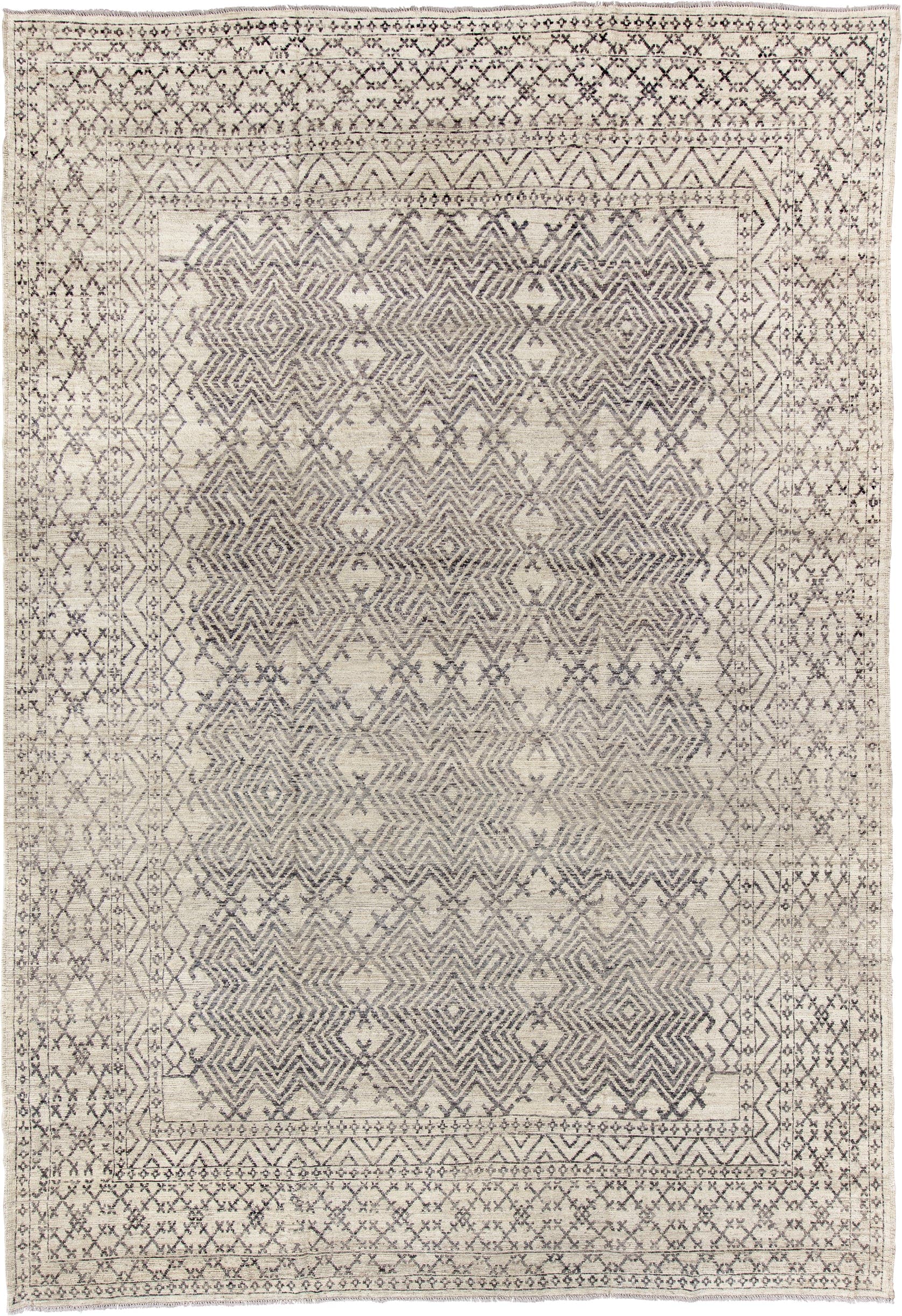 10' x 14' one-of-a-kind handmade vintage Khorassan large size rug. Color palette: ivory, charcoal, taupe, gray, cream, black