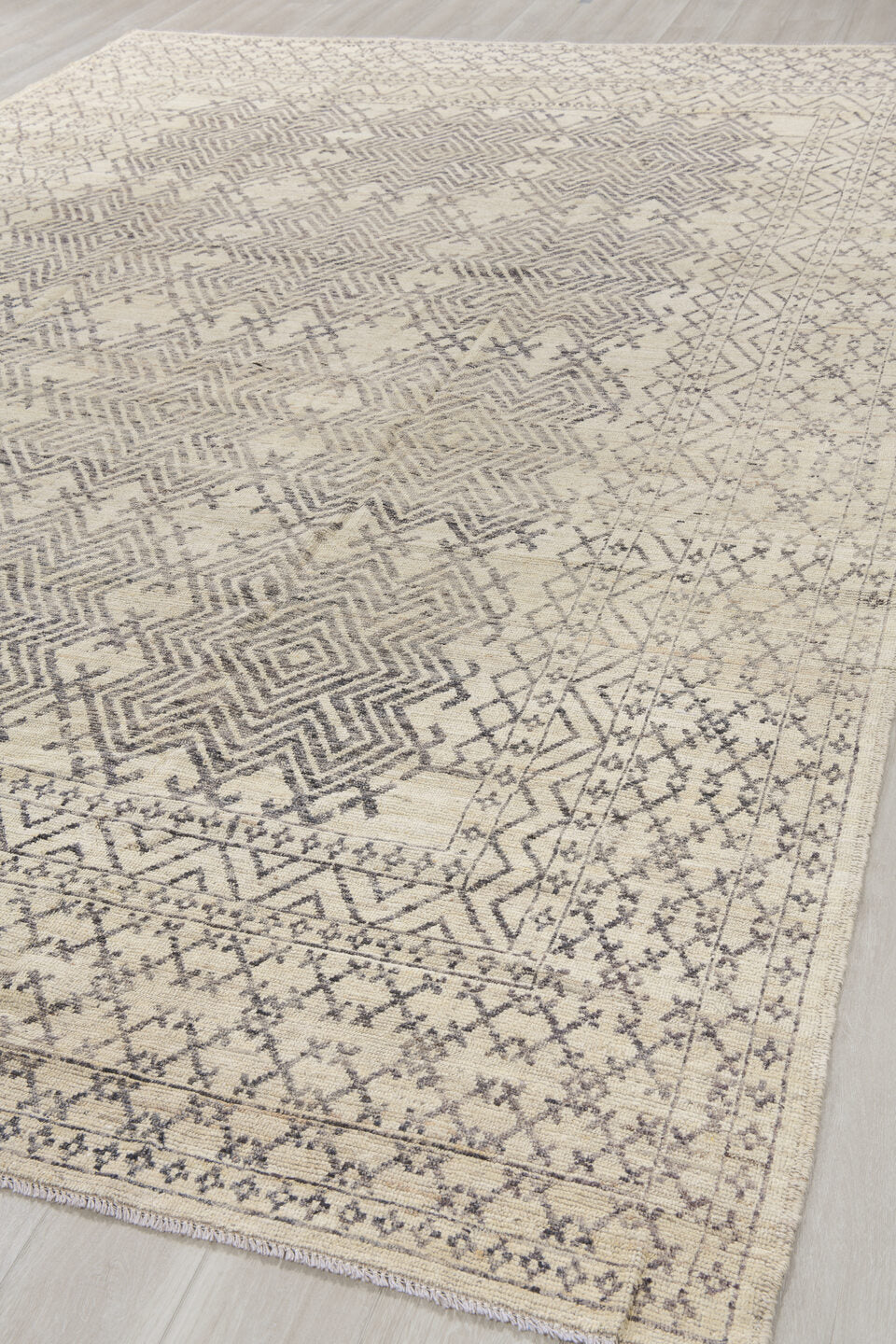10' x 14' one-of-a-kind handmade vintage Khorassan large size rug. Color palette: ivory, charcoal, taupe, gray, cream, black