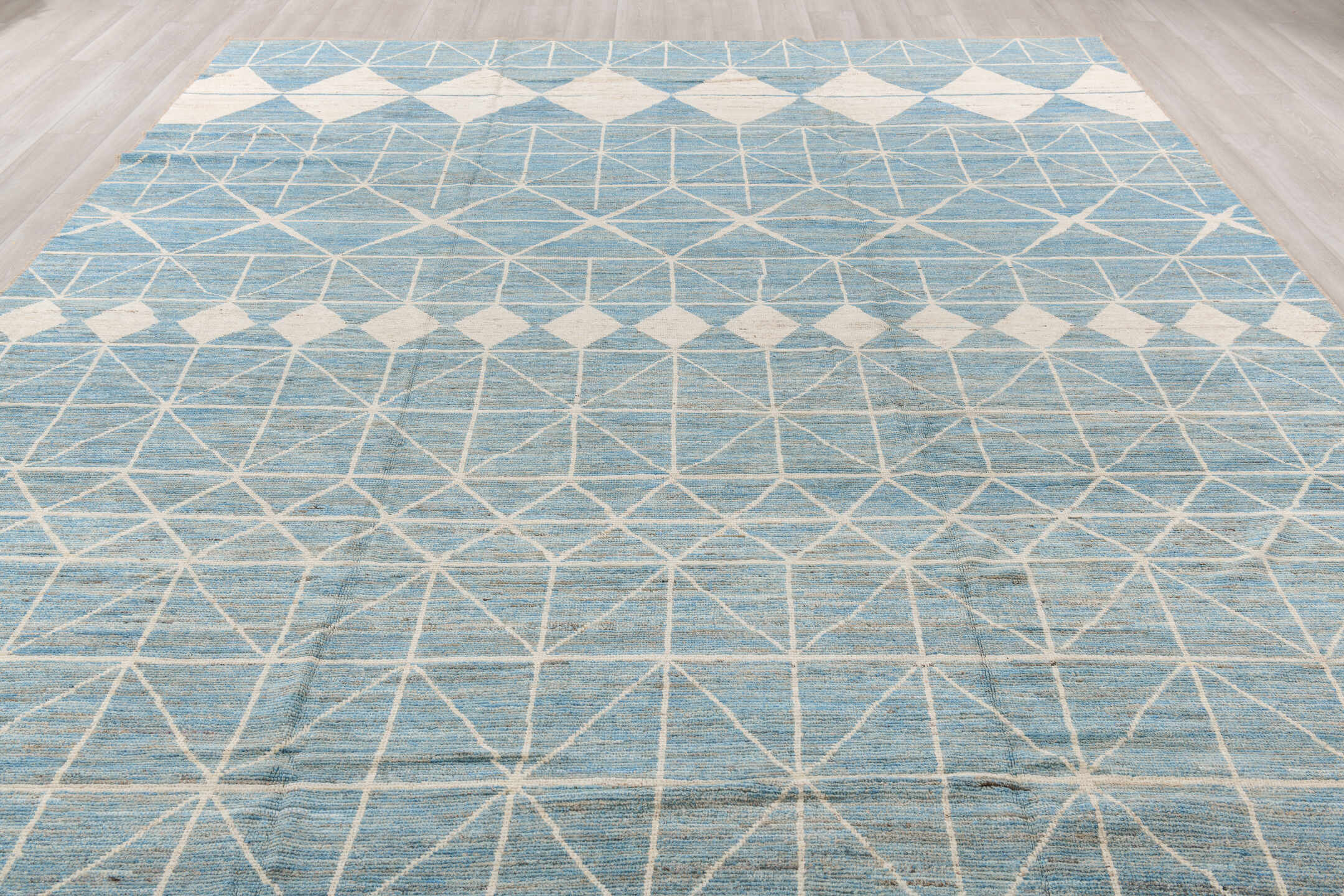 10' x 13' one-of-a-kind handmade vintage Tulu large size rug. Color palette: blue, brown, dark gray, gainsboro, gray