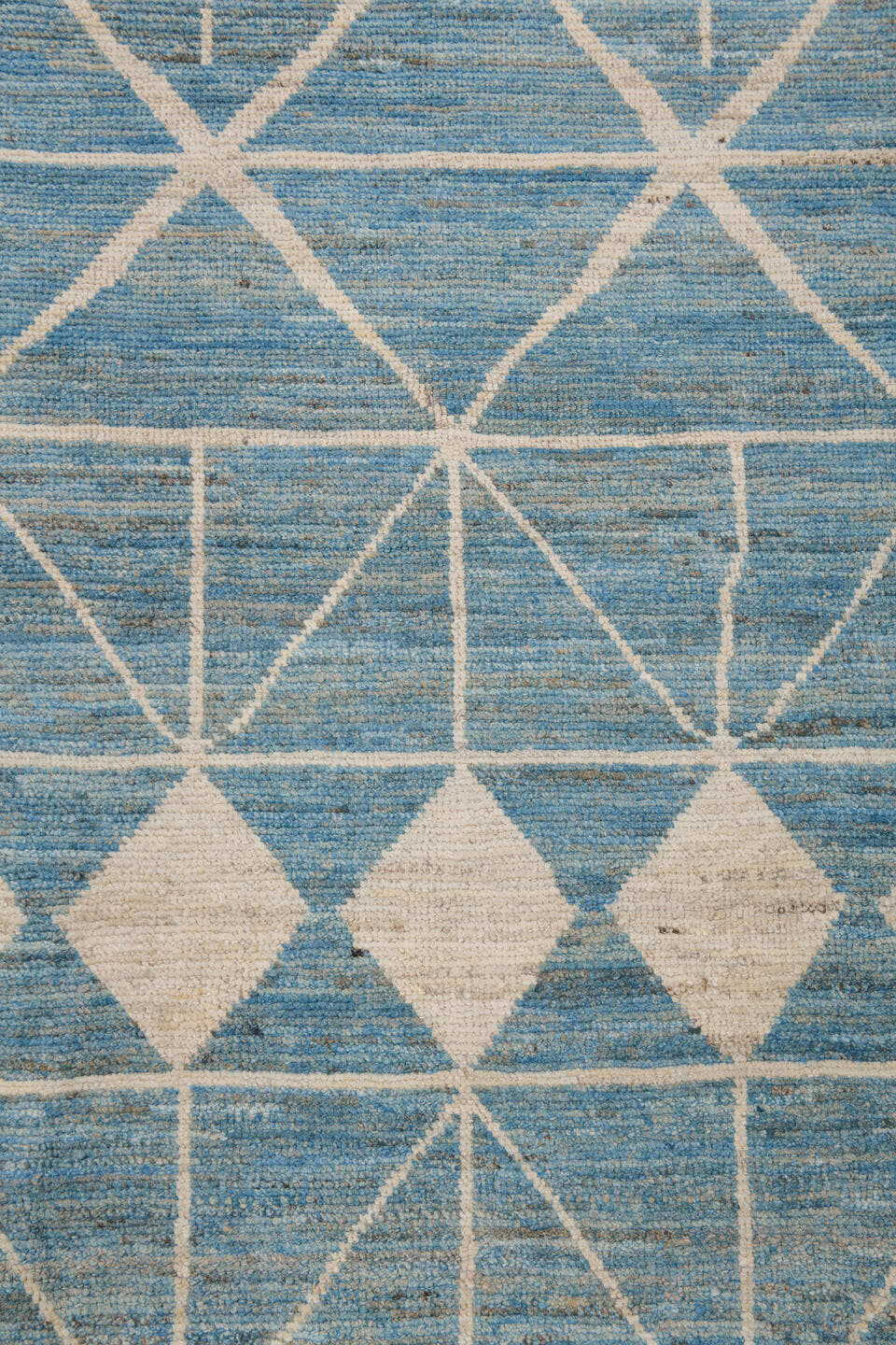 10' x 13' one-of-a-kind handmade vintage Tulu large size rug. Color palette: sky blue, ivory, cream, taupe, light blue