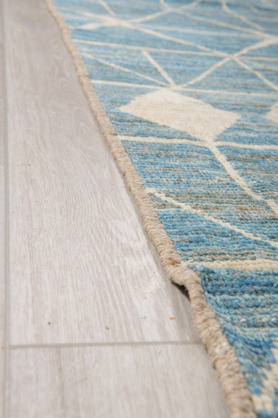 10' x 13' one-of-a-kind handmade vintage Tulu large size rug. Color palette: sky blue, ivory, cream, taupe, light blue