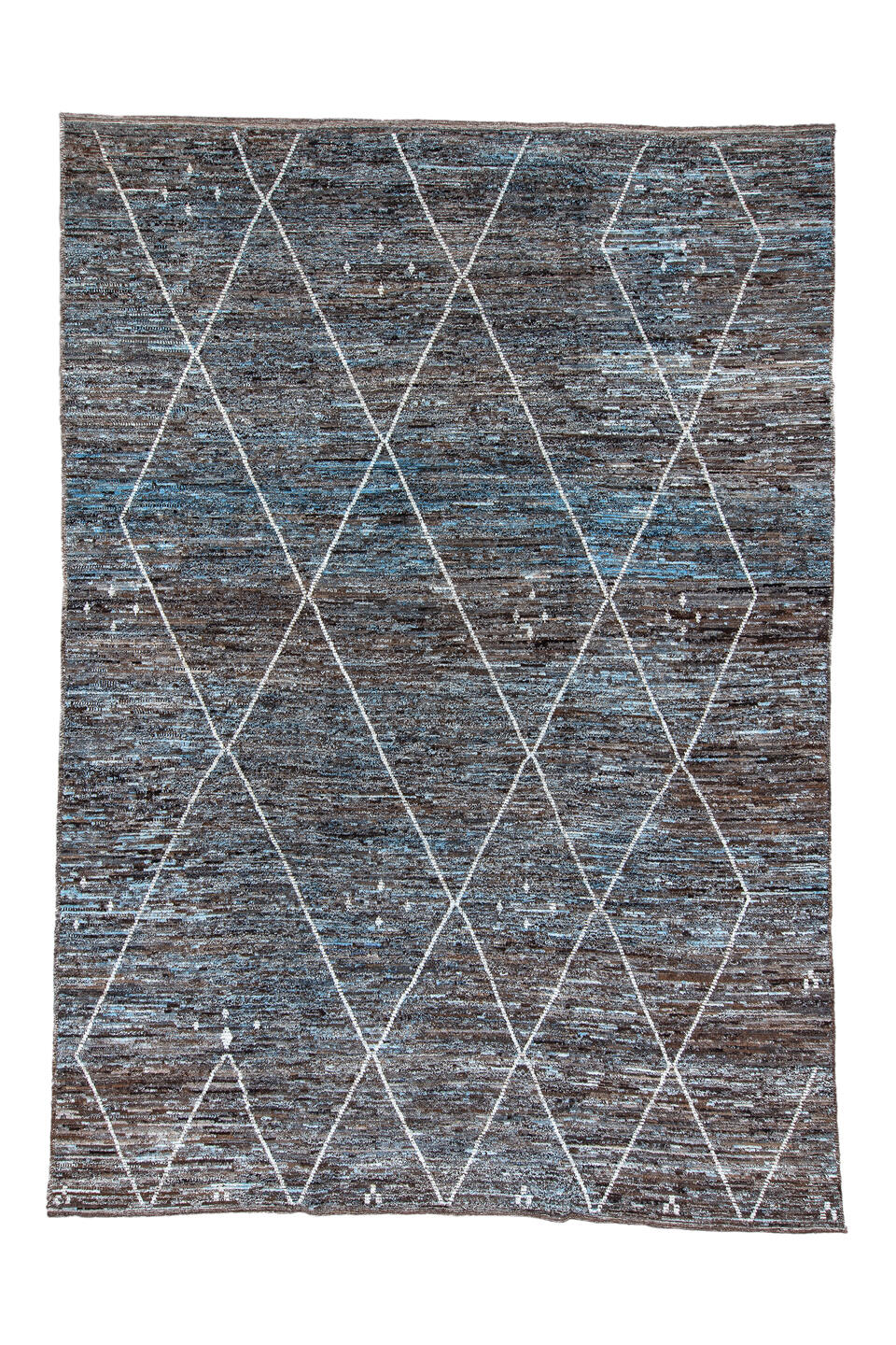 10' x 14' one-of-a-kind handmade vintage Tulu large size rug. Color palette: black, blue, dark gray, dim gray, gainsboro