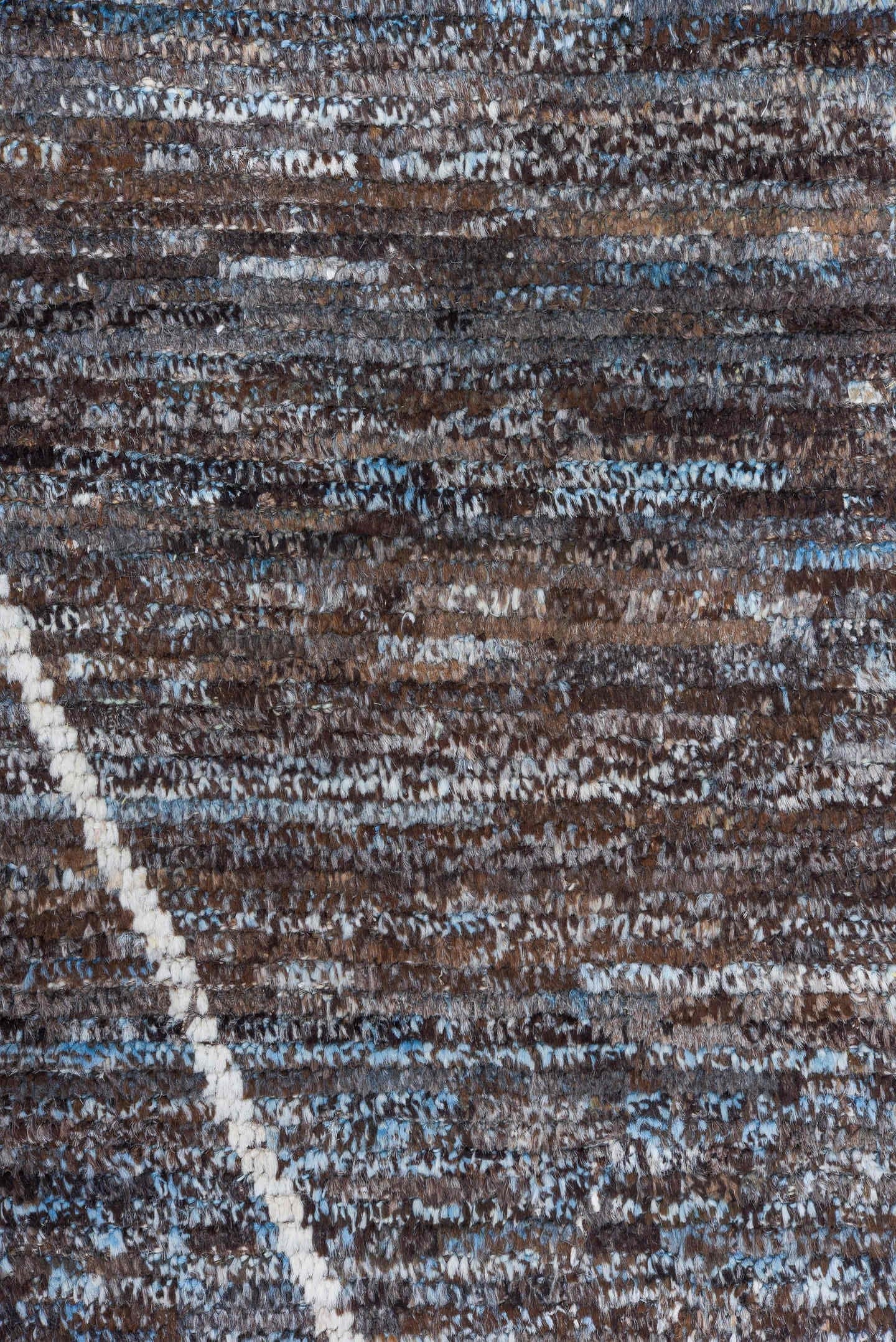 10' x 14' one-of-a-kind handmade vintage Tulu large size rug. Color palette: charcoal, brown, sky blue, ivory, slate, gray