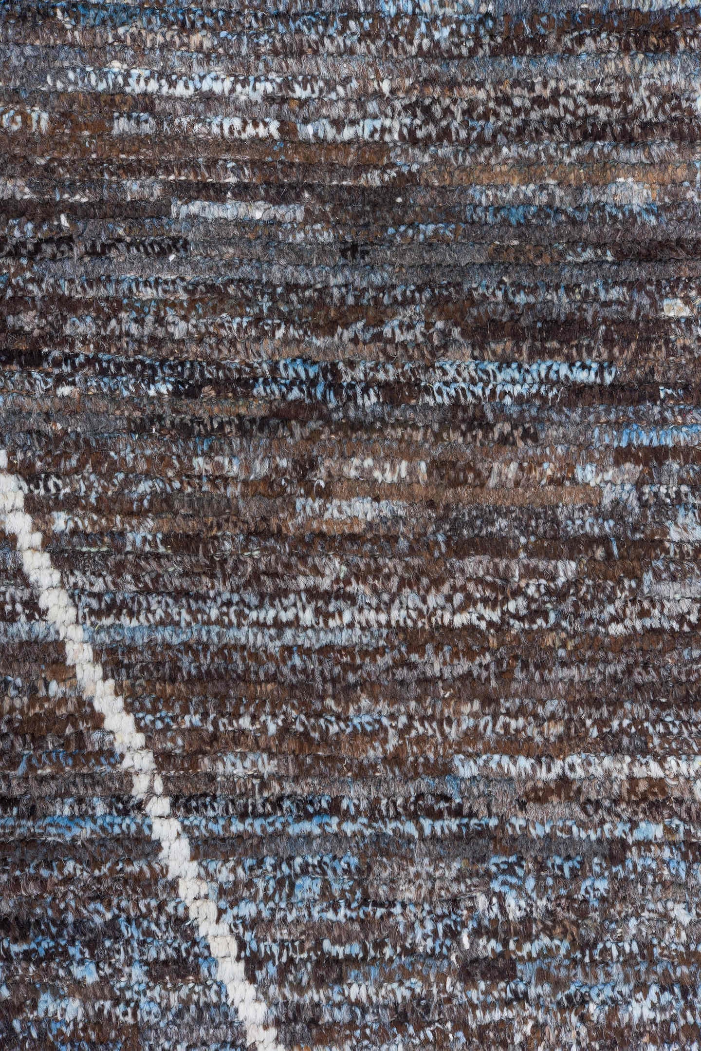 10' x 14' one-of-a-kind handmade vintage Tulu large size rug. Color palette: charcoal, brown, sky blue, ivory, slate, gray