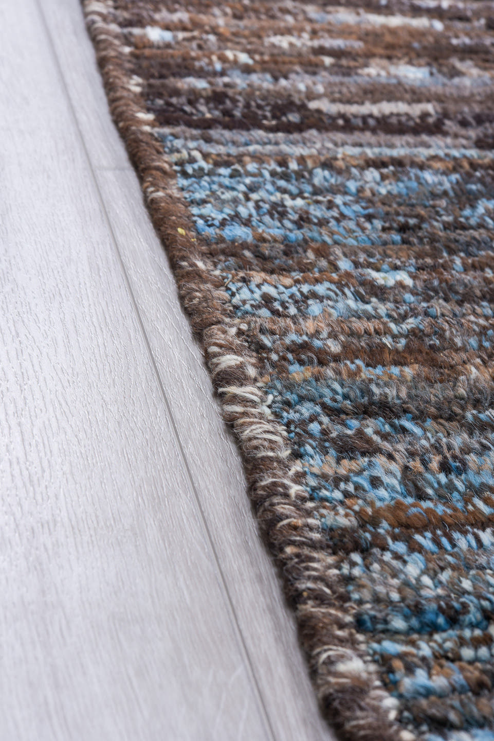 10' x 14' one-of-a-kind handmade vintage Tulu large size rug. Color palette: charcoal, brown, sky blue, ivory, slate, gray