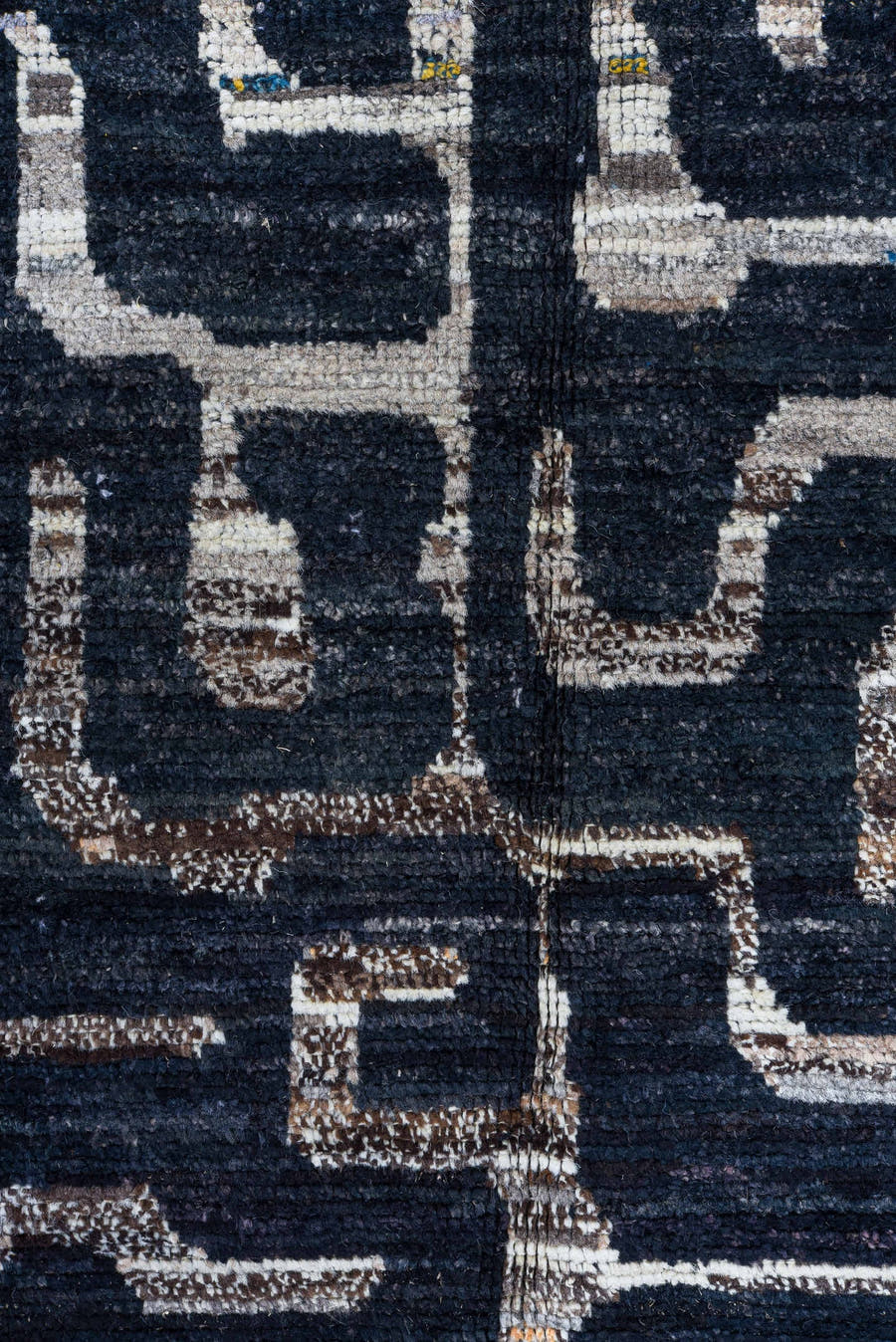 6' x 8' one-of-a-kind handmade vintage Tulu medium size rug. Color palette: charcoal, ivory, slate, taupe, rust, navy, gray