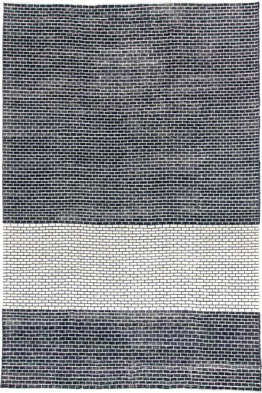 9' x 14' one-of-a-kind handmade vintage Tulu large size rug. Color palette: charcoal, ivory, gray, black