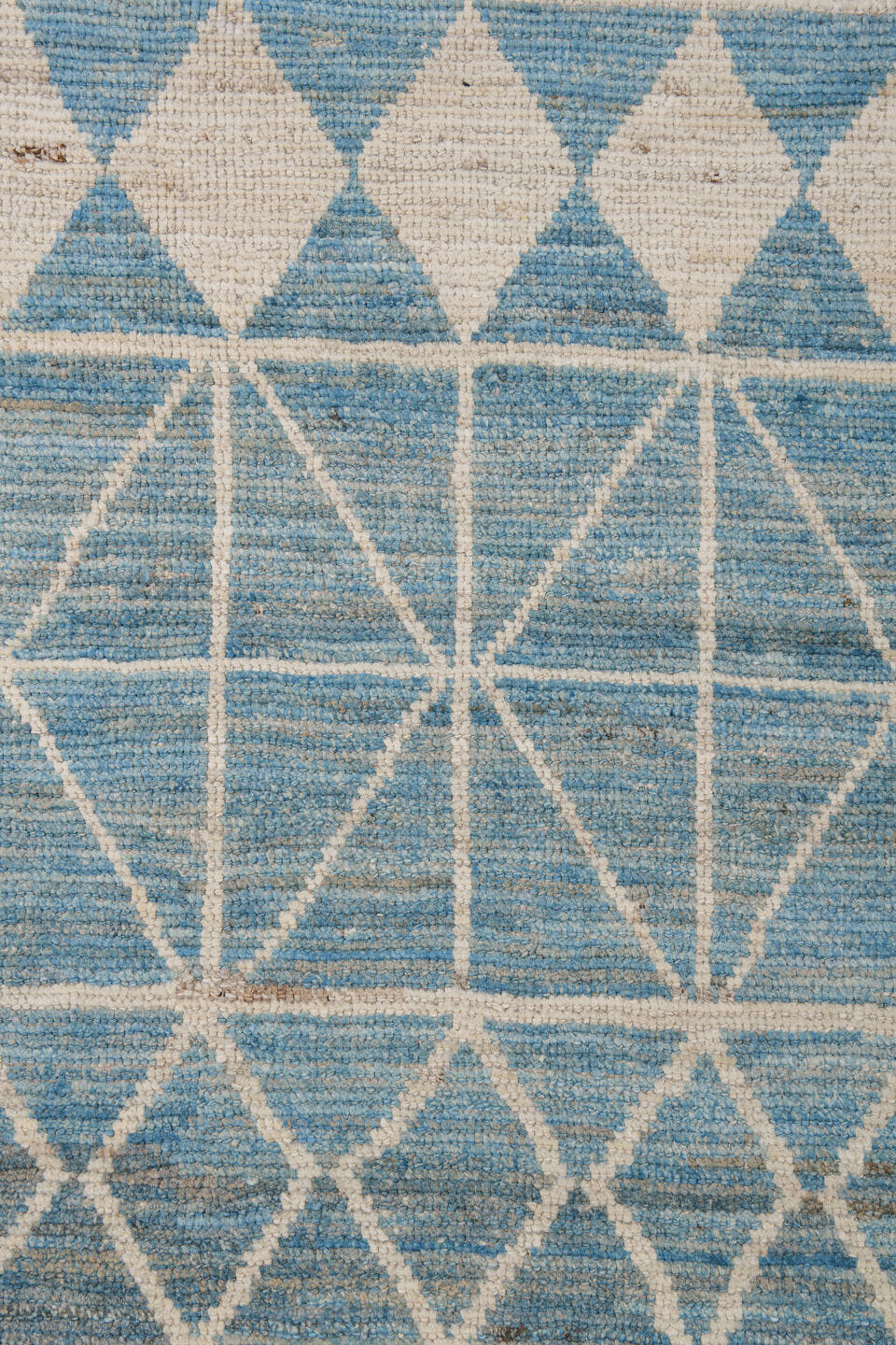 11' x 14' one-of-a-kind handmade vintage Tulu oversize rug. Color palette: sky blue, ivory, cream, pale blue, light blue