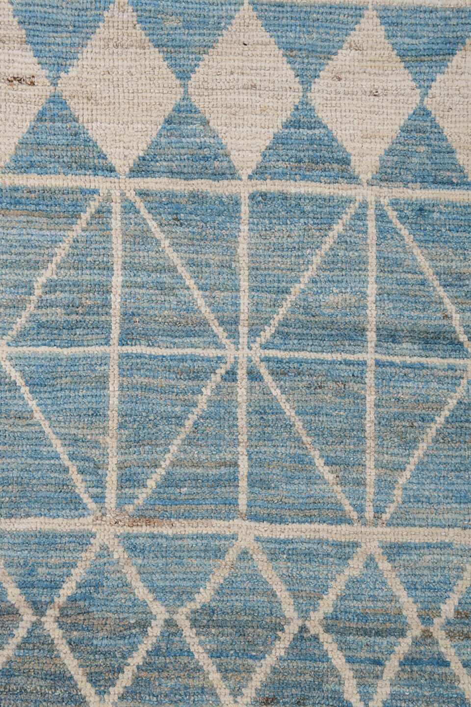 11' x 14' one-of-a-kind handmade vintage Tulu oversize rug. Color palette: sky blue, ivory, cream, pale blue, light blue
