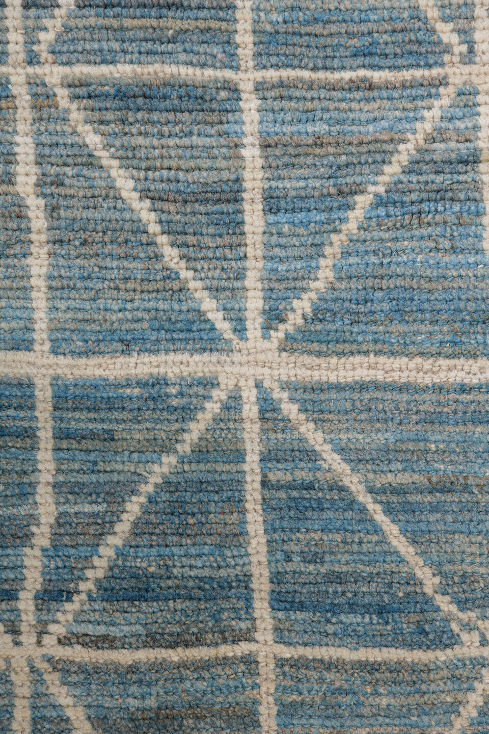 11' x 14' one-of-a-kind handmade vintage Tulu oversize rug. Color palette: sky blue, ivory, cream, pale blue, light blue