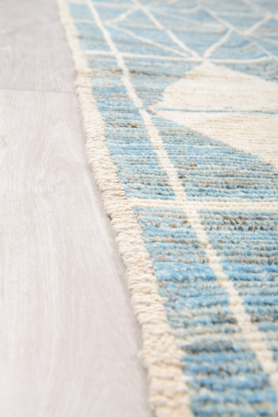 11' x 14' one-of-a-kind handmade vintage Tulu oversize rug. Color palette: sky blue, ivory, cream, pale blue, light blue