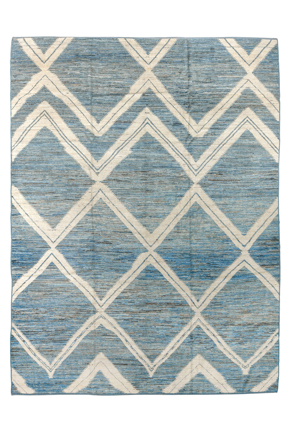 9' x 12' one-of-a-kind handmade vintage Tulu large size rug. Color palette: black, blue, brown, charcoal, dim gray, gray