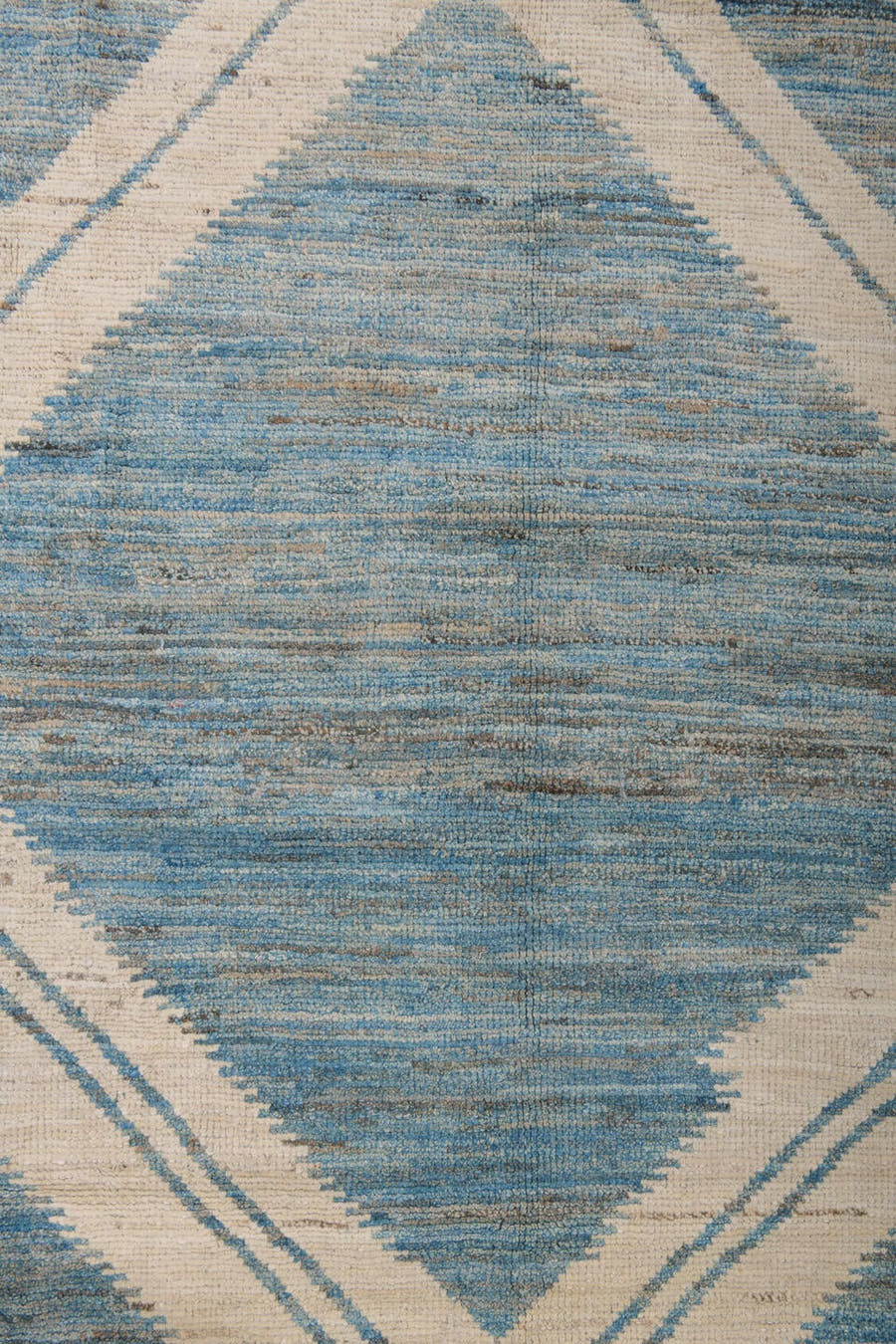 9' x 12' one-of-a-kind handmade vintage Tulu large size rug. Color palette: sky blue, ivory, slate, cream, light blue, gray