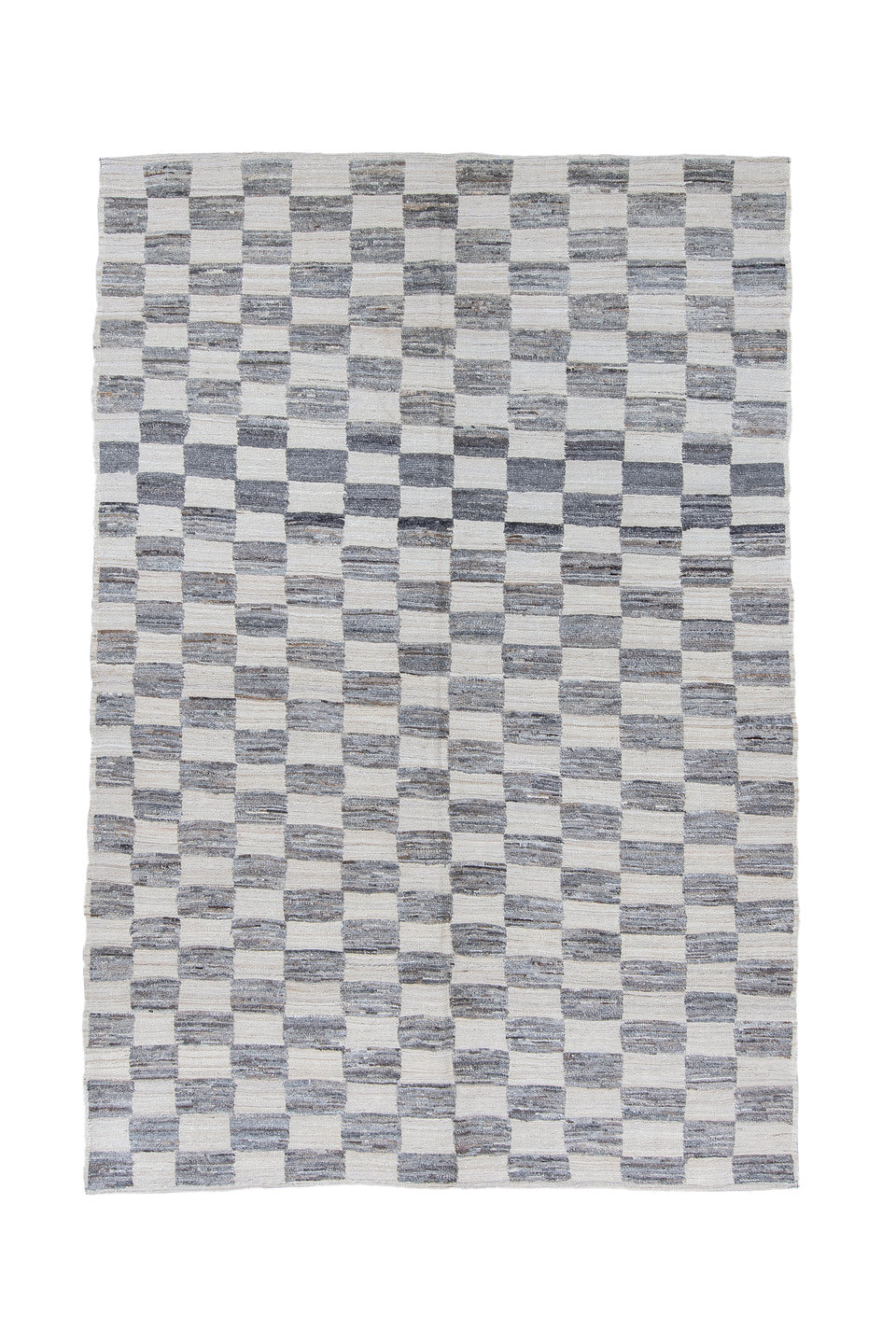 6' x 9' one-of-a-kind handmade vintage Tulu medium size rug. Color palette: dark gray, dim gray, gainsboro, gray, light blue
