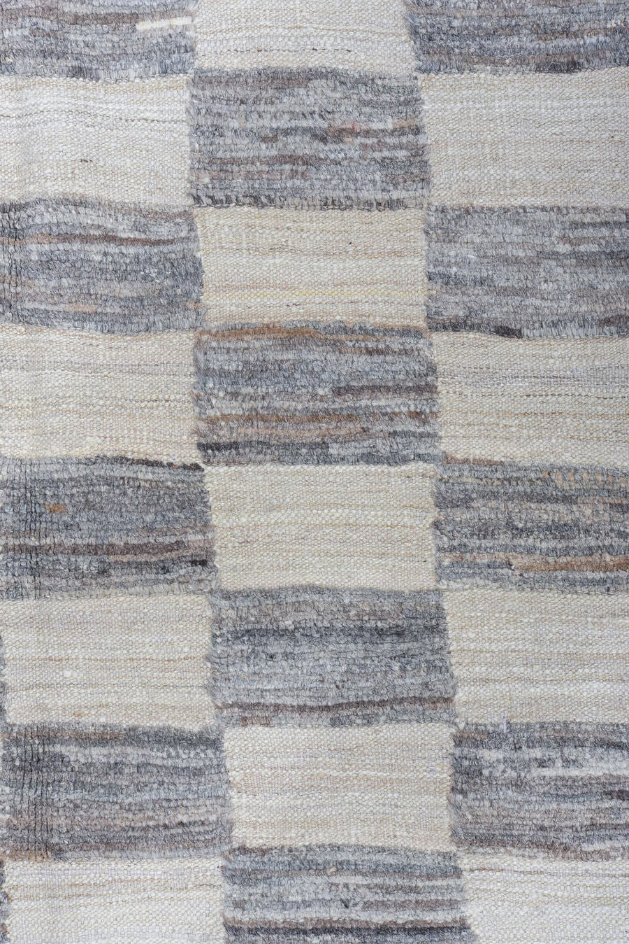 6' x 9' one-of-a-kind handmade vintage Tulu medium size rug. Color palette: ivory, slate, gray, charcoal, taupe, black