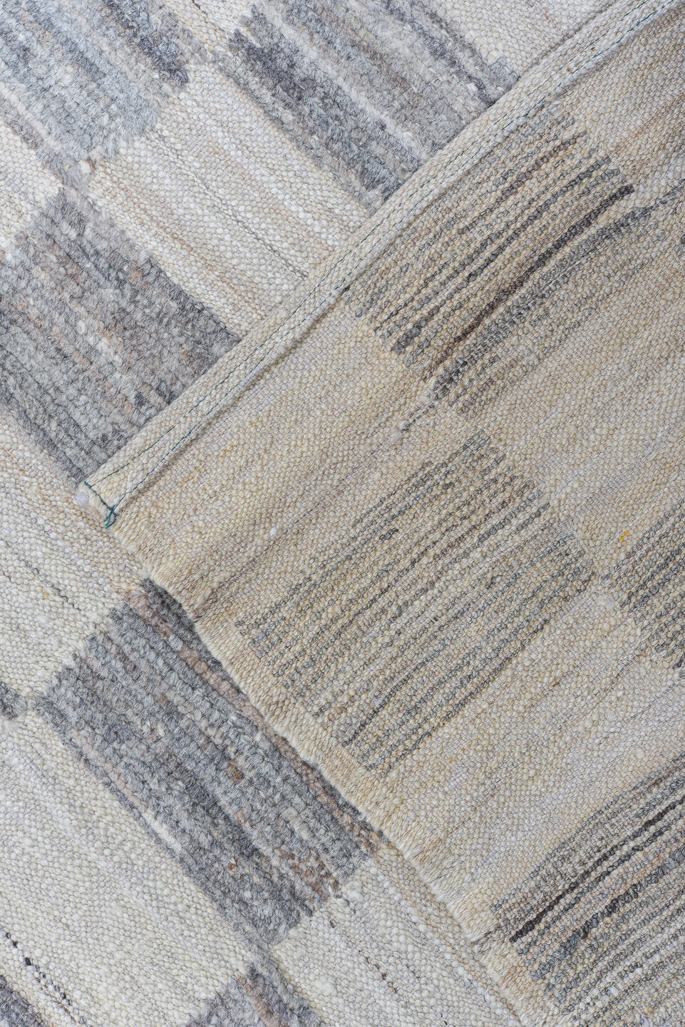 6' x 9' one-of-a-kind handmade vintage Tulu medium size rug. Color palette: ivory, slate, gray, charcoal, taupe, black