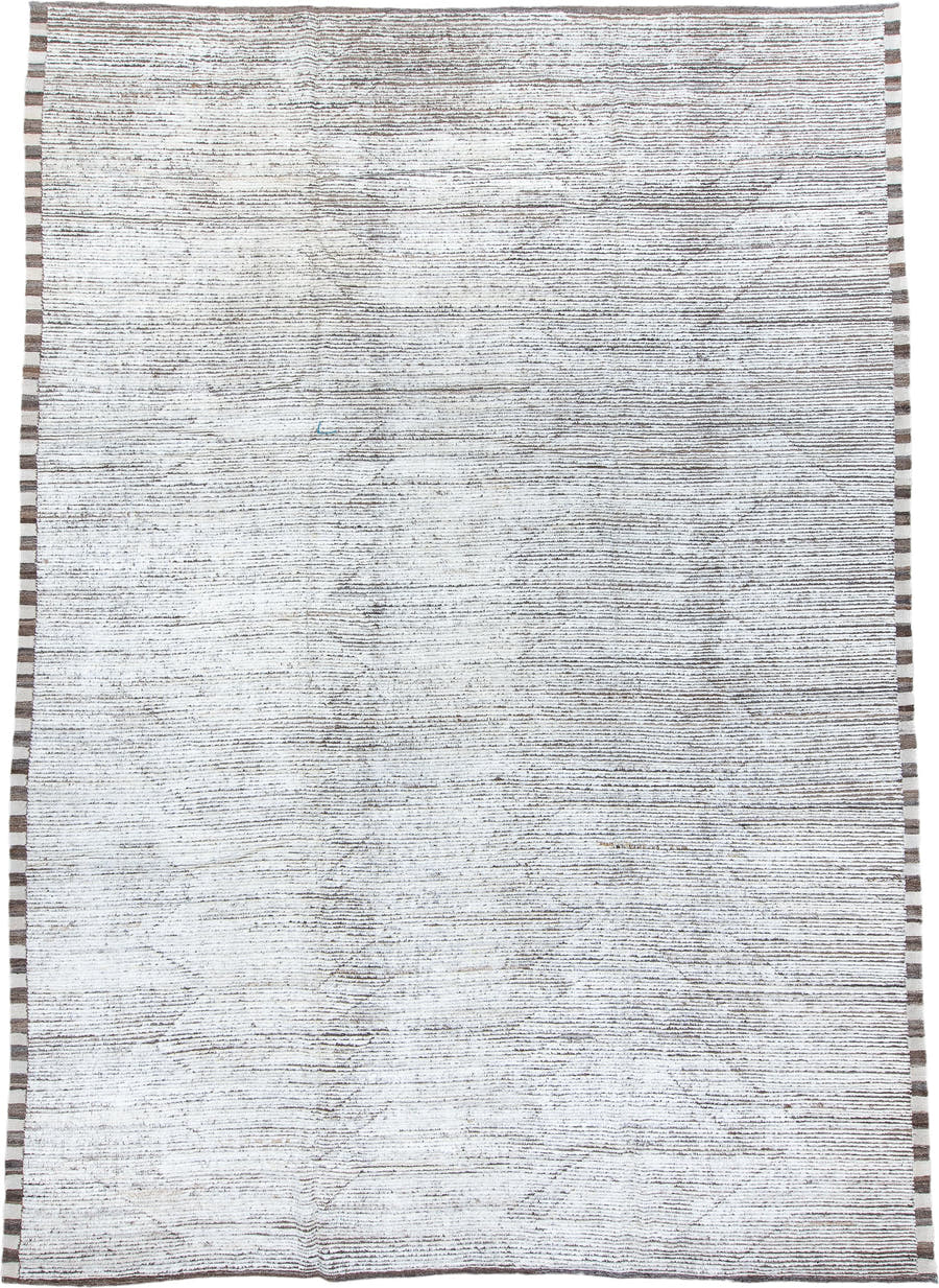 10' x 14' one-of-a-kind handmade vintage Tulu large size rug. Color palette: ivory, taupe, brown, gray, beige