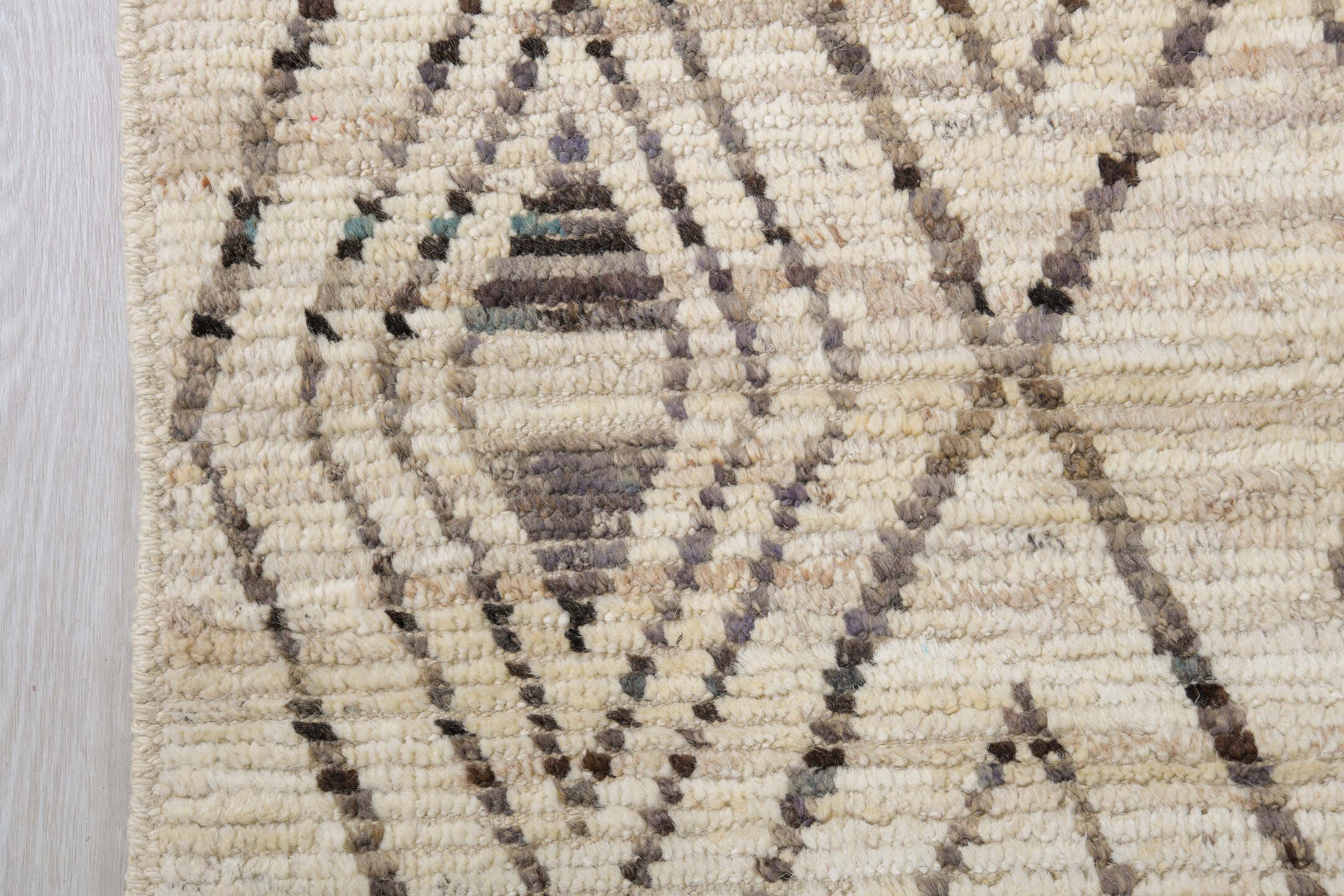 10' x 13' one-of-a-kind handmade vintage Tulu large size rug. Color palette: ivory, taupe, charcoal, cream, beige, gray