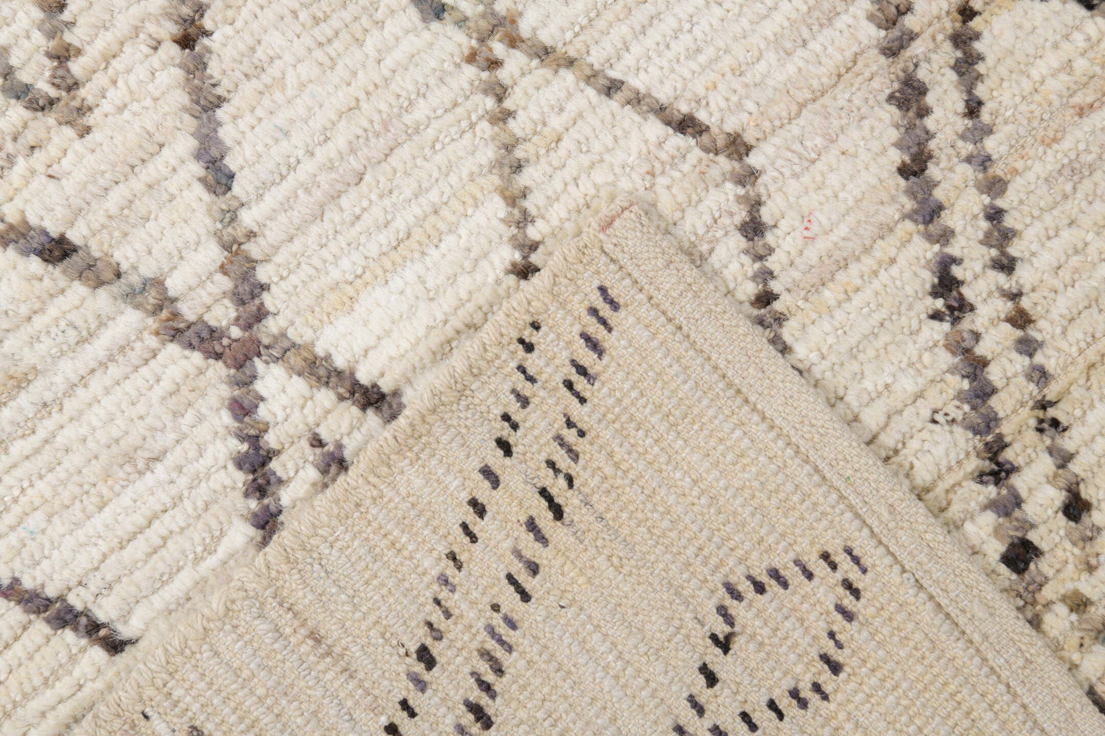 10' x 13' one-of-a-kind handmade vintage Tulu large size rug. Color palette: ivory, taupe, charcoal, cream, beige, gray
