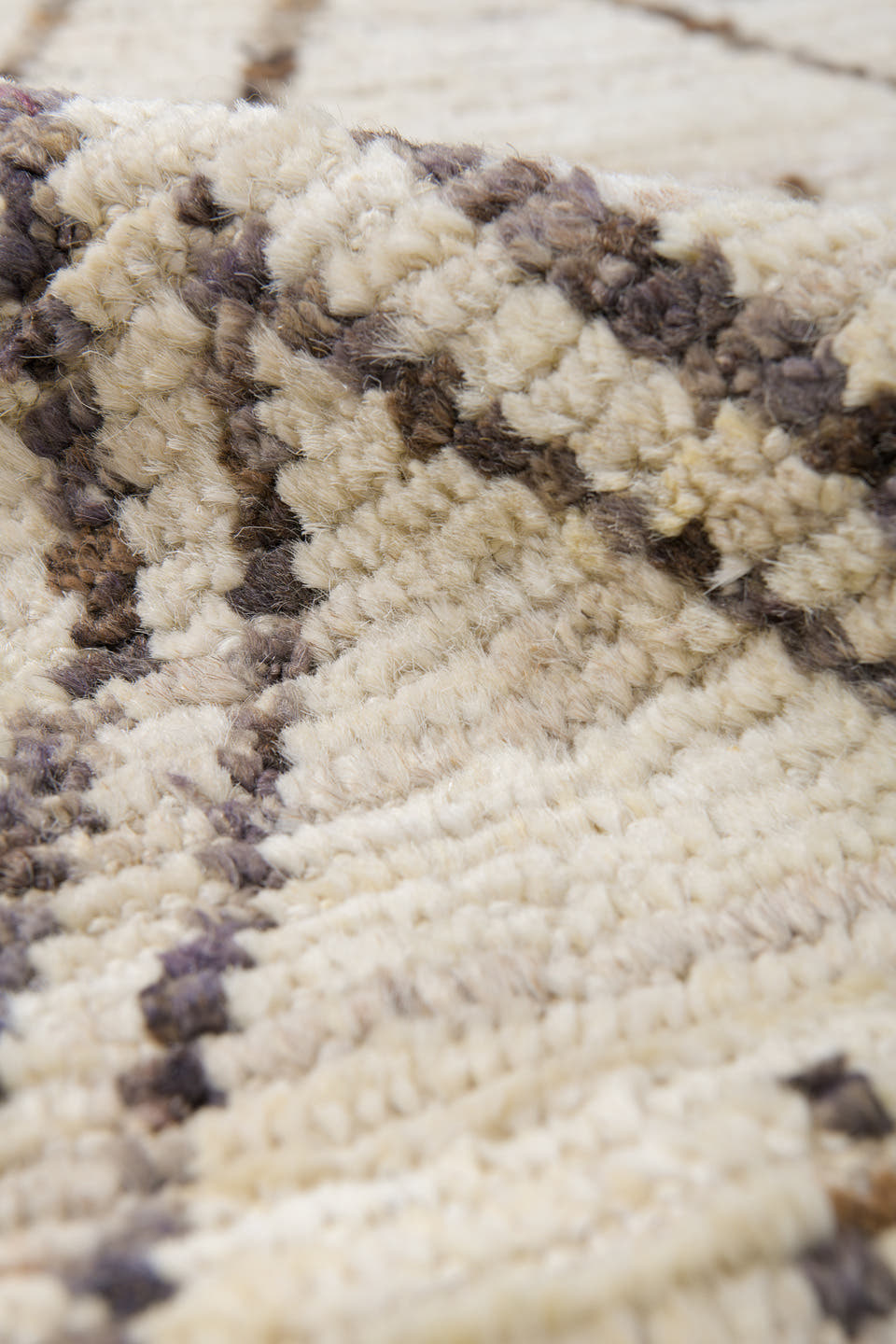 10' x 13' one-of-a-kind handmade vintage Tulu large size rug. Color palette: ivory, taupe, charcoal, cream, beige, gray