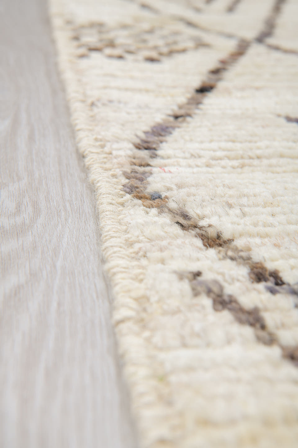10' x 13' one-of-a-kind handmade vintage Tulu large size rug. Color palette: ivory, taupe, charcoal, cream, beige, gray