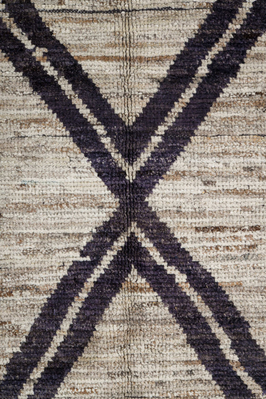 6' x 9' one-of-a-kind handmade vintage Tulu medium size rug. Color palette: ivory, charcoal, taupe, gray, black, beige