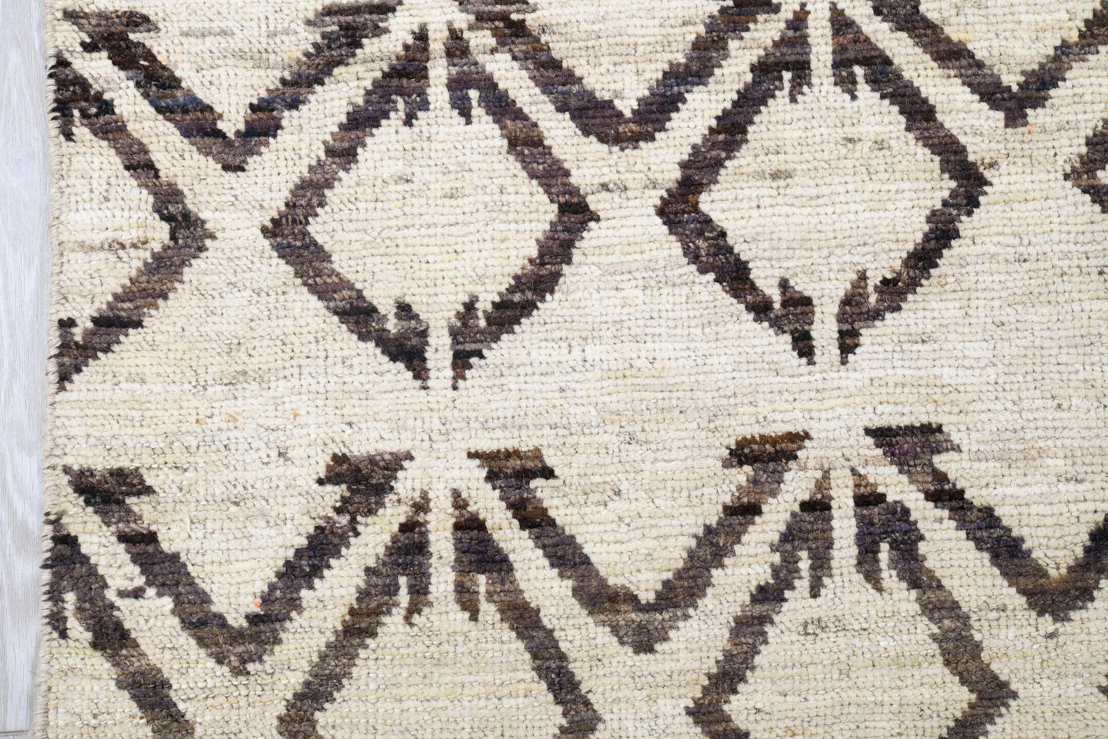 9' x 11' one-of-a-kind handmade vintage Tulu large size rug. Color palette: ivory, charcoal, taupe, cream, gray, black