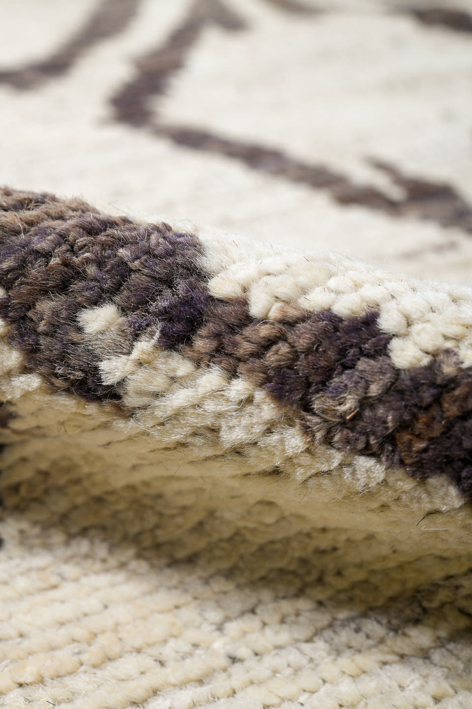 9' x 11' one-of-a-kind handmade vintage Tulu large size rug. Color palette: ivory, charcoal, taupe, cream, gray, black