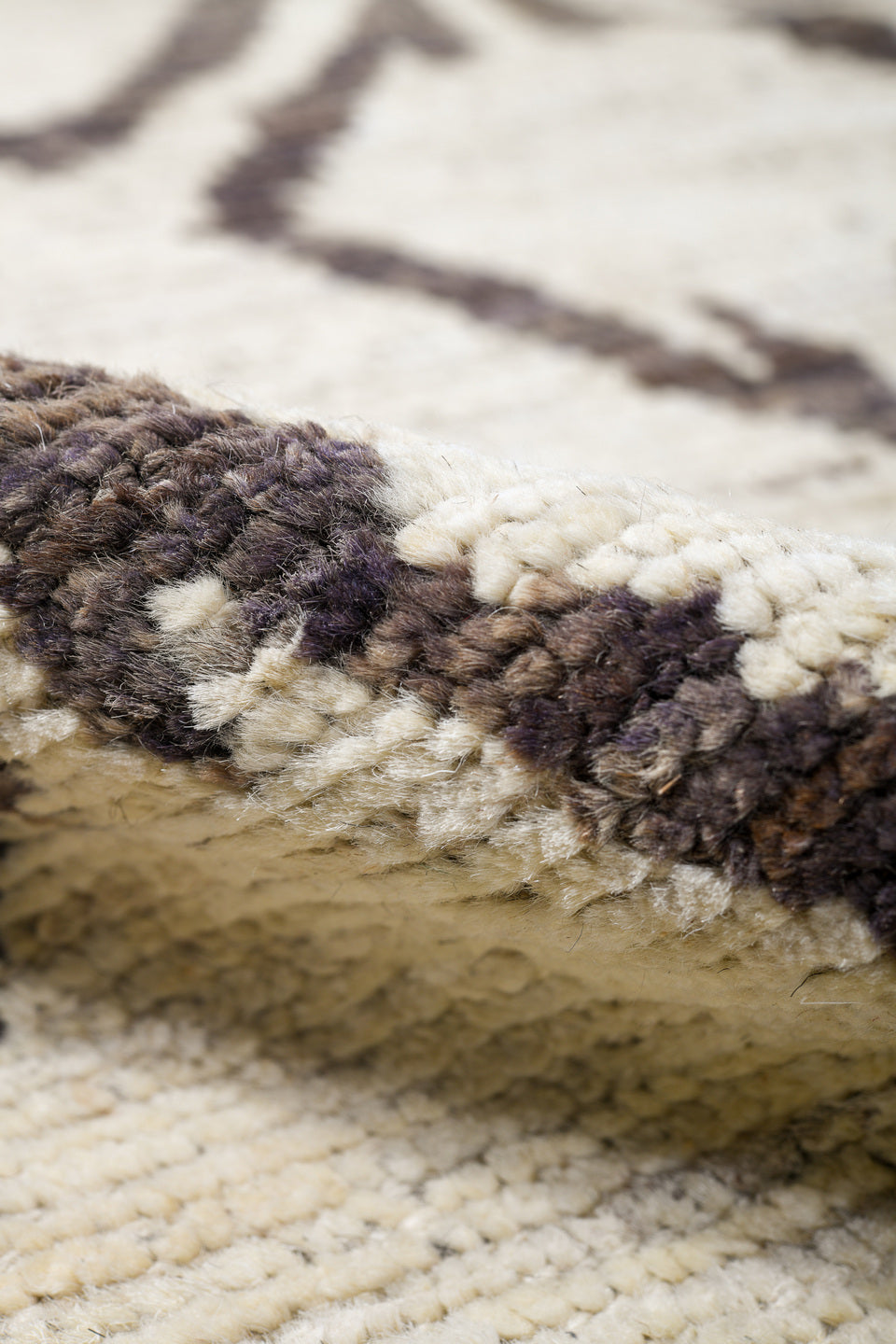9' x 11' one-of-a-kind handmade vintage Tulu large size rug. Color palette: ivory, charcoal, taupe, cream, gray, black