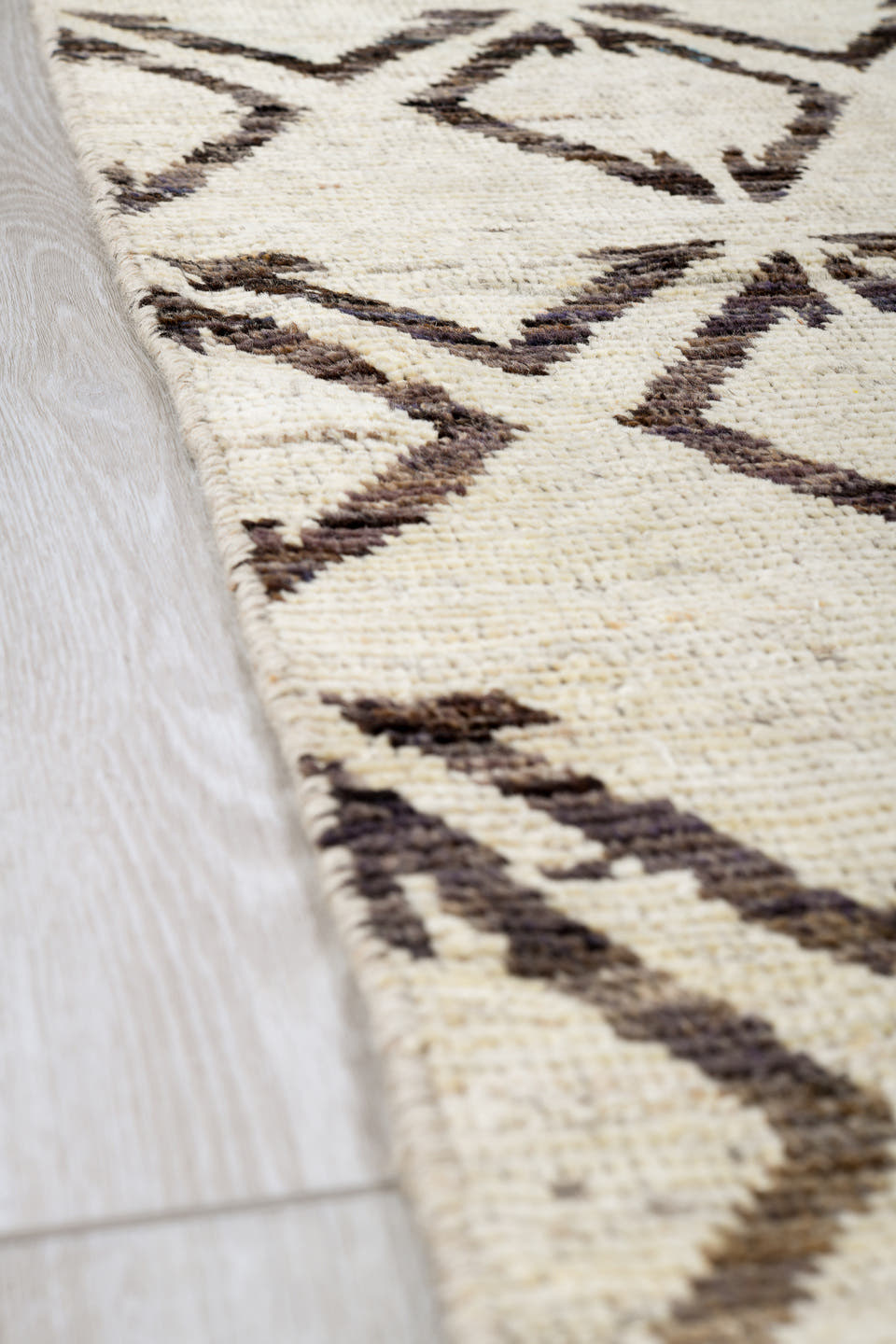 9' x 11' one-of-a-kind handmade vintage Tulu large size rug. Color palette: ivory, charcoal, taupe, cream, gray, black